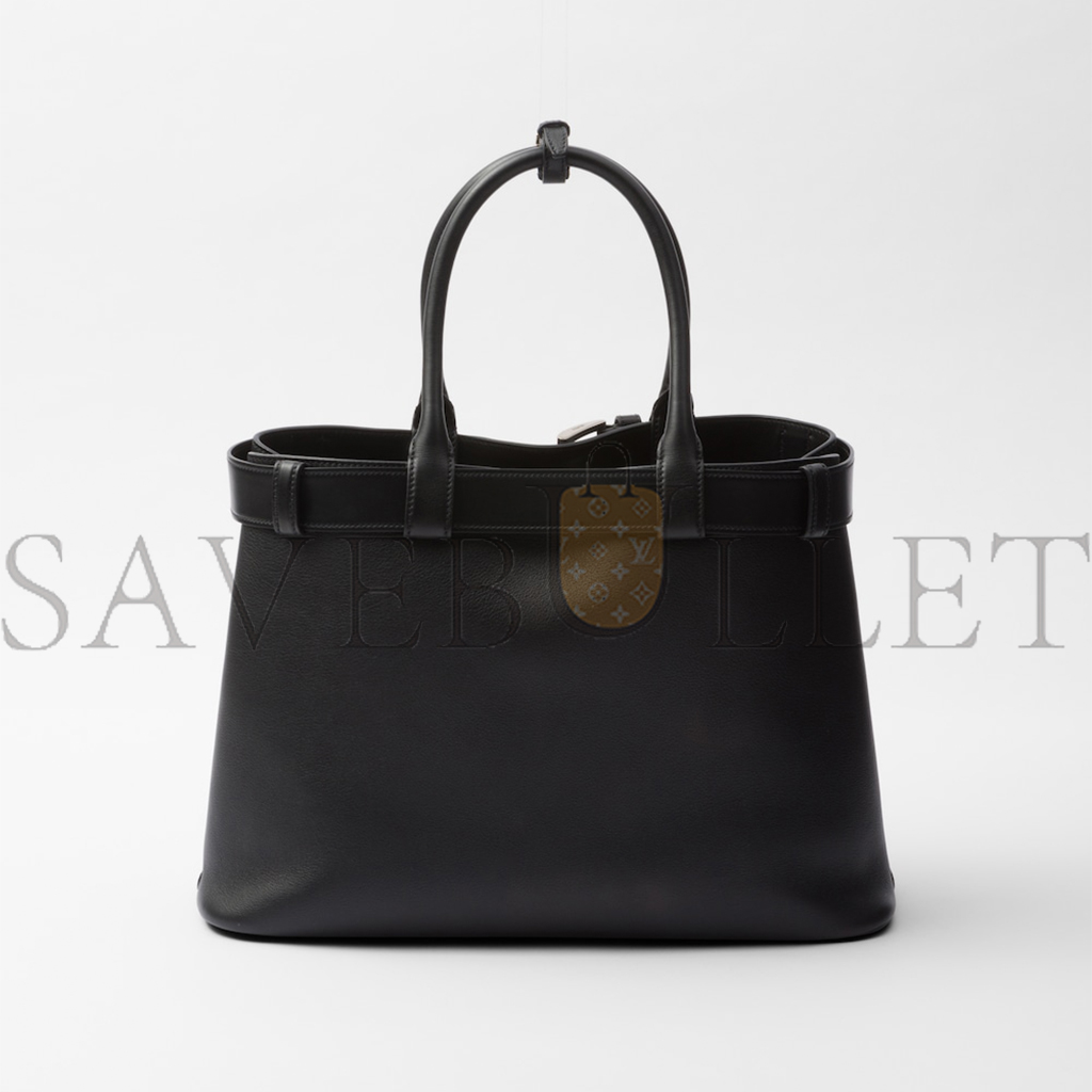 Pra*a buckle large leather handbag with belt 1ba416 (37*27*14cm)