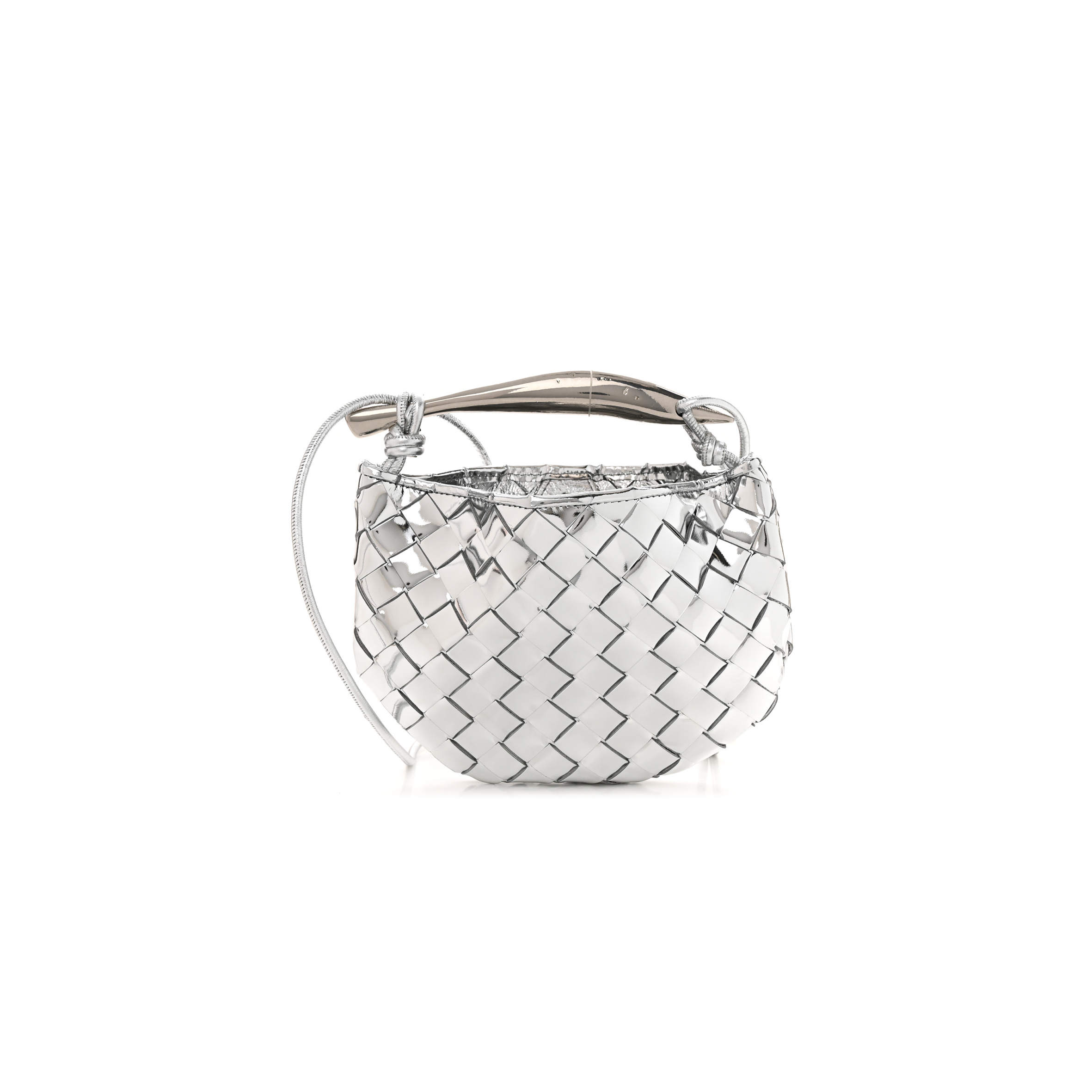 bo*te*ga Ve*ne*ta mirror laminated nappa intrecciato mini sardine bag silver (20*14*3cm)