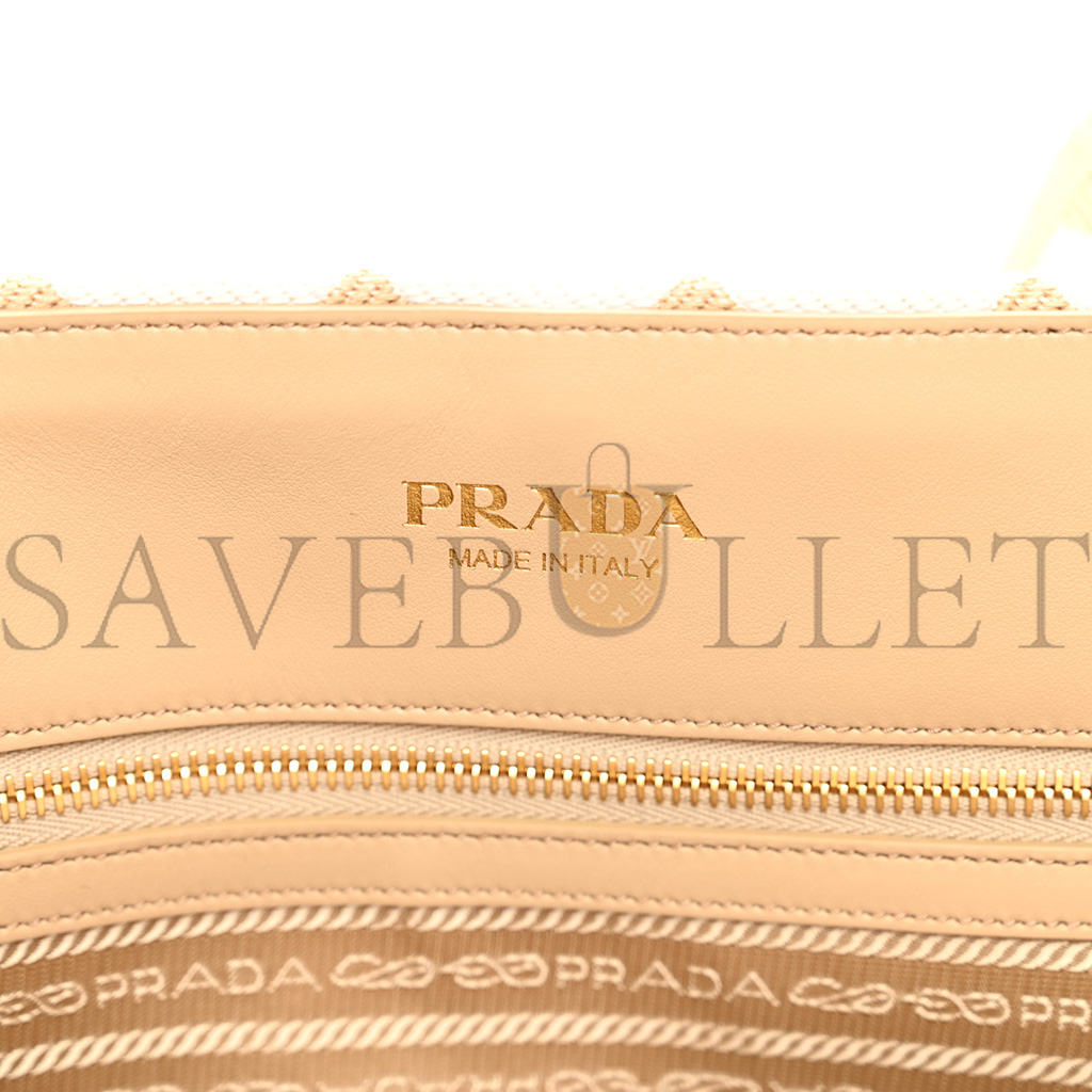 Pra*a fabric embroidered saffiano large symbole tote black beige (43*31*20cm)