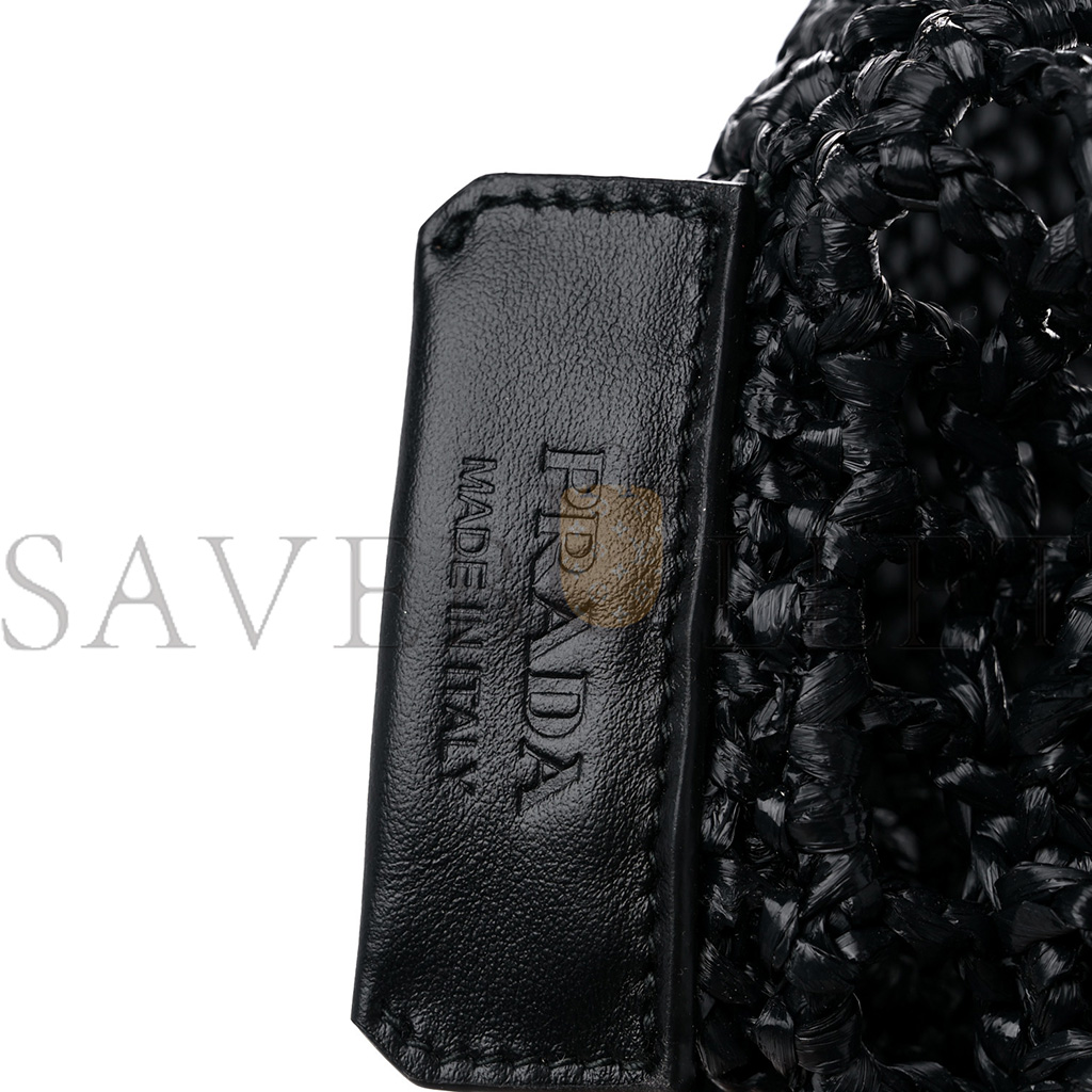 Pra*a raffia embroidered small logo tote bag black (23*22*11cm)