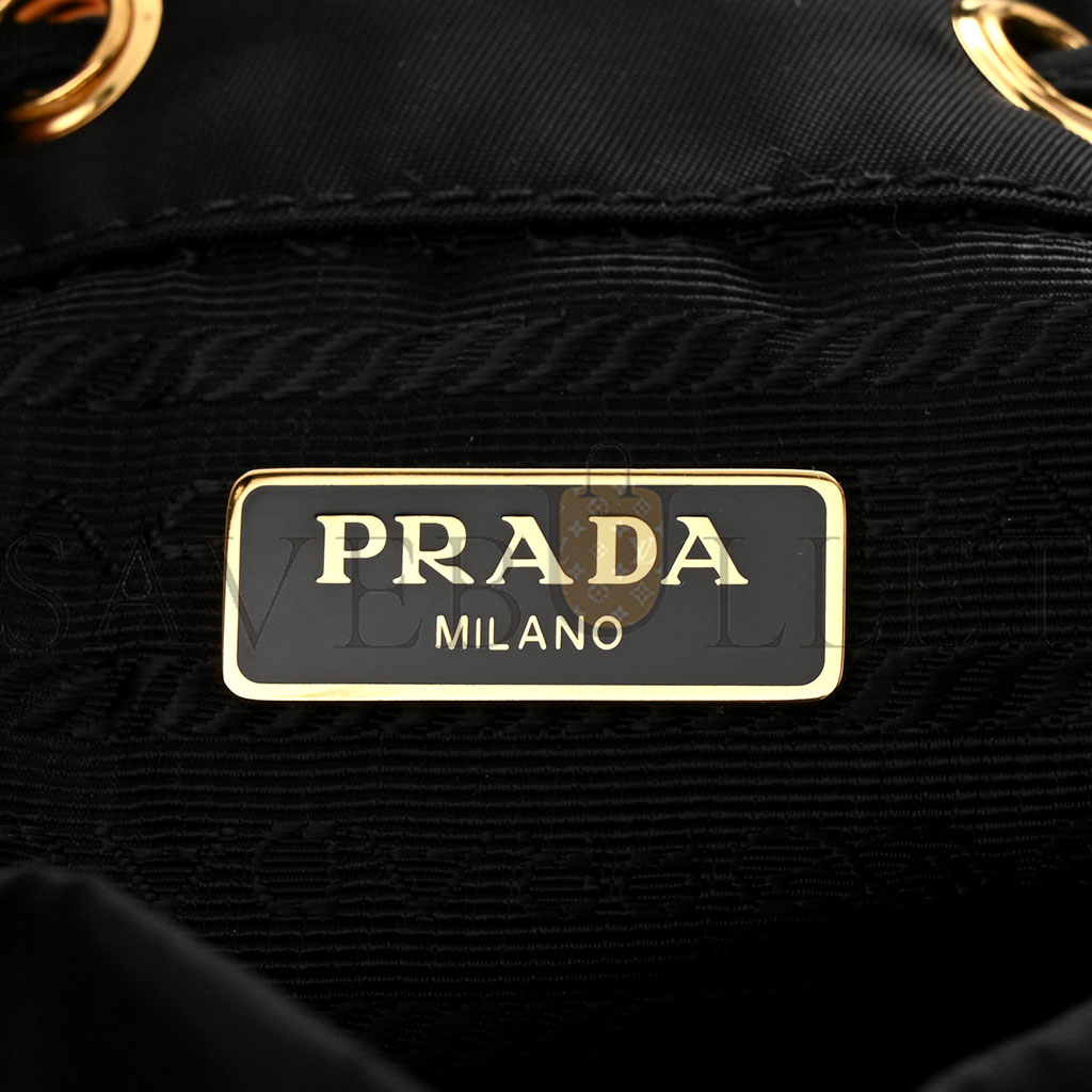 Pra*a re-nylon duet drawstring shoulder bag black (23*18*11cm)