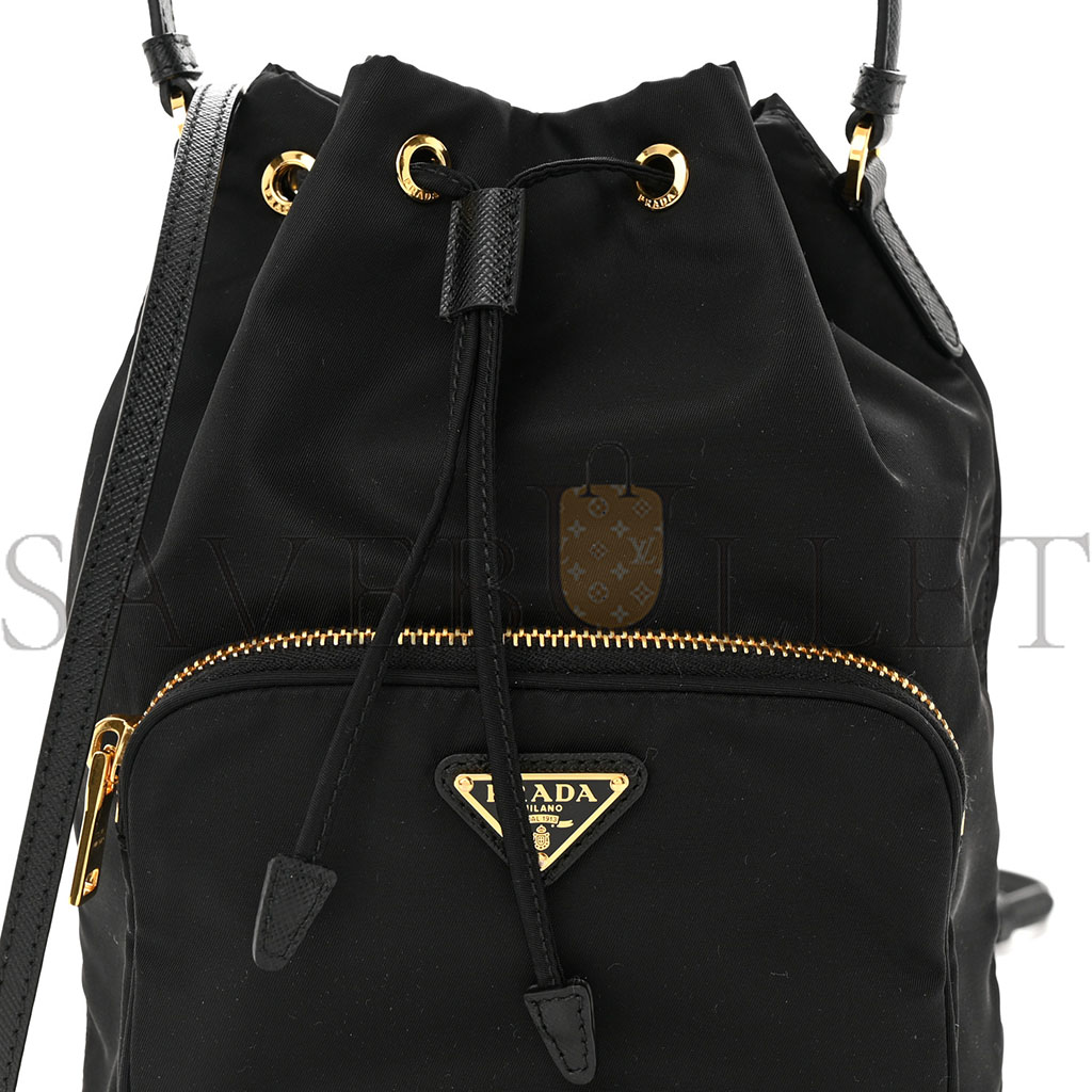 Pra*a re-nylon duet drawstring shoulder bag black (23*18*11cm)