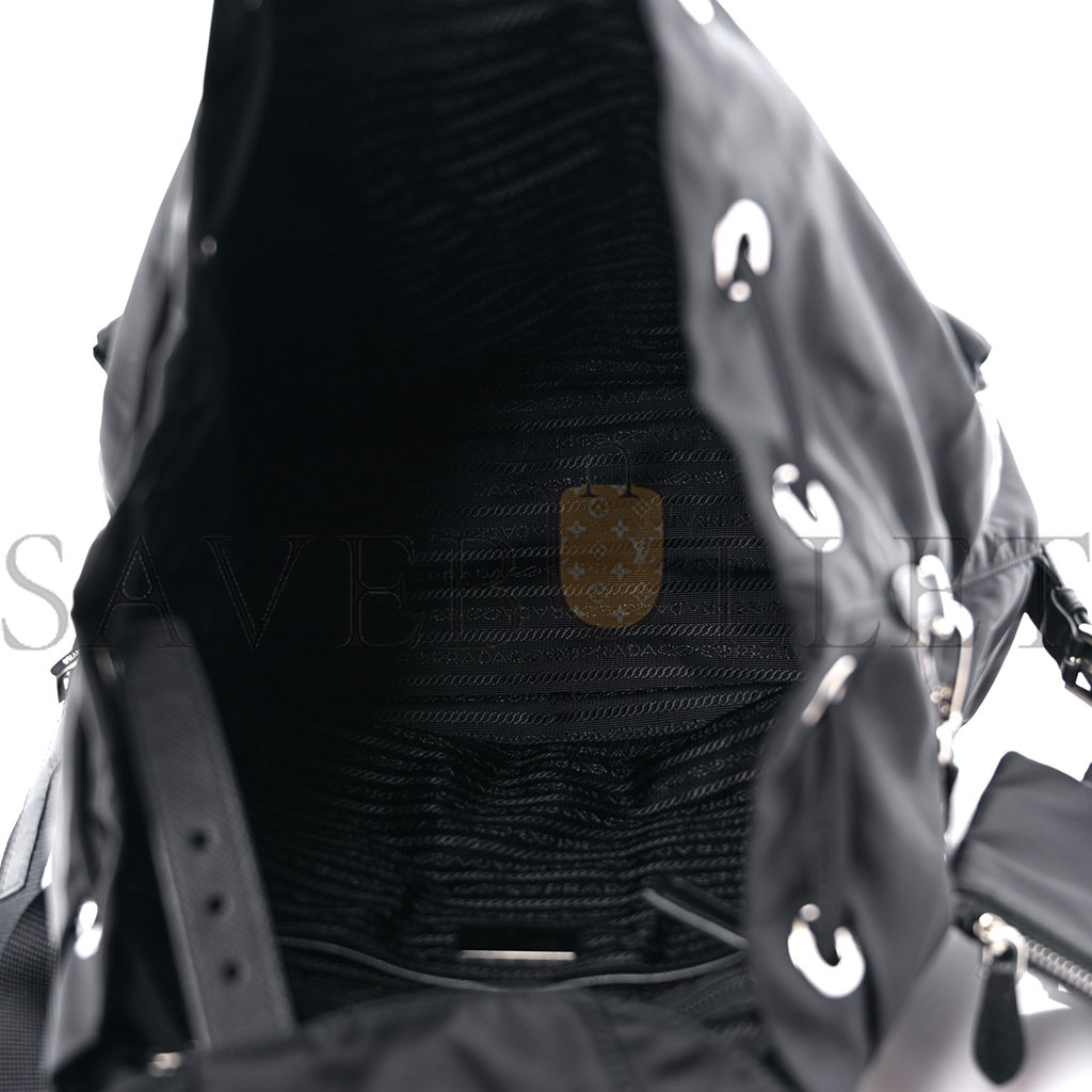 Pra*a re-nylon tessuto saffiano medium backpack black (30*30*15cm)
