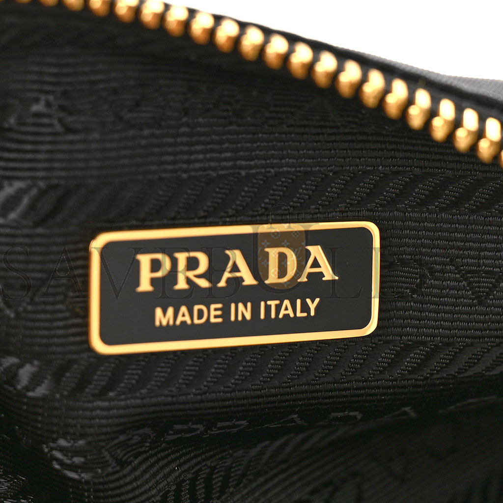 Pra*a tessuto nylon brushed calfskin re-edition 2002 shoulder bag black (24*11*6cm)