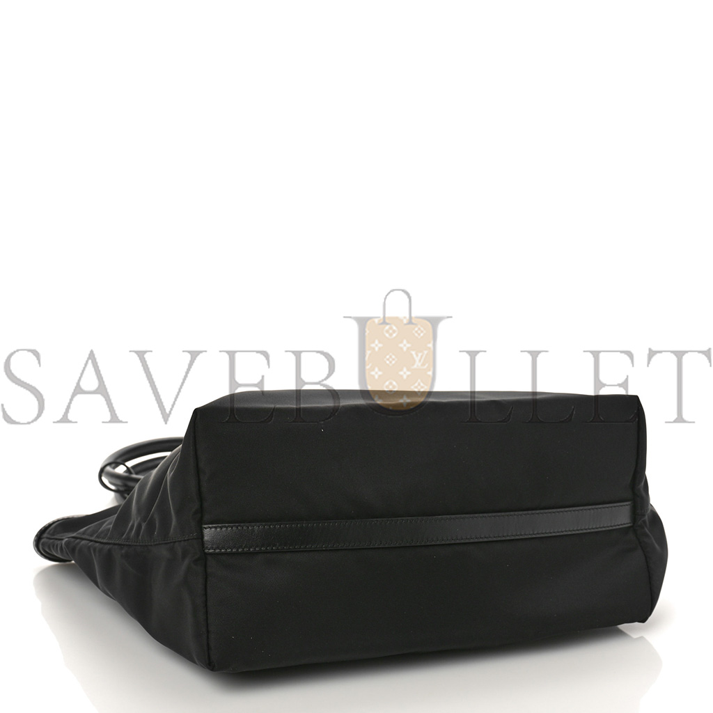 Pra*a tessuto nylon soft calf shopping tote black (30*25*15cm)