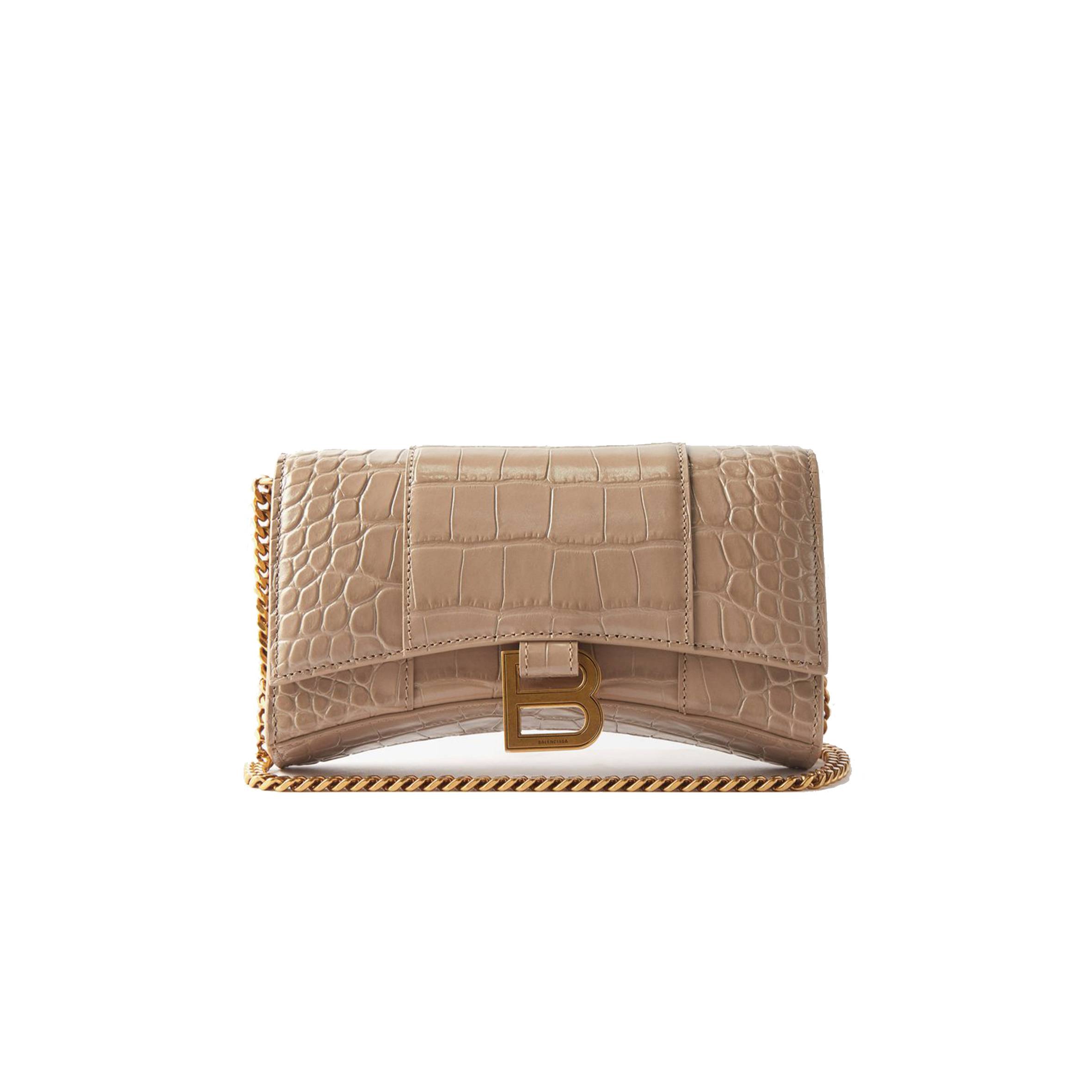 Ba*len*cia*ga brown hourglass crocodile-effect leather cross-body bag matchesfashion us (19.4*11*4.8cm)