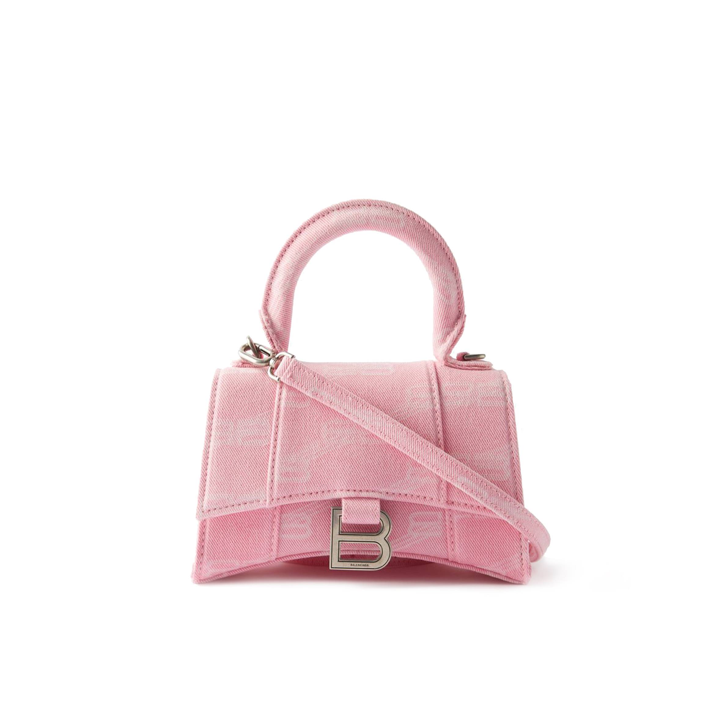 Ba*len*cia*ga pink hourglass xs logo-print denim cross-body bag matchesfashion us (19*12.1*8.1cm)