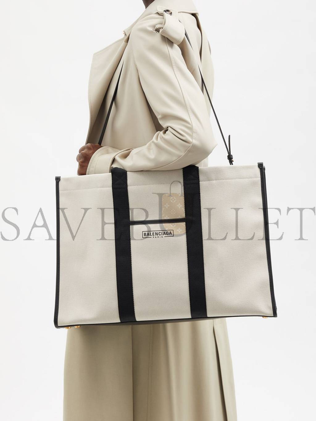 Ba*len*cia*ga neutral neo l leather-trim canvas tote bag matchesfashion us (48.2*32*16cm)