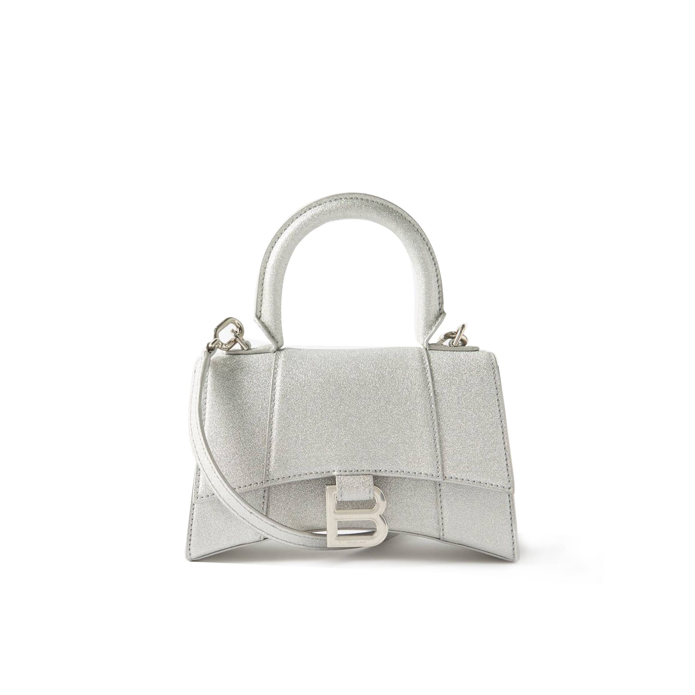 Ba*len*cia*ga silver hourglass xs glitter faux-leather bag matchesfashion us (19*12*6.6cm)