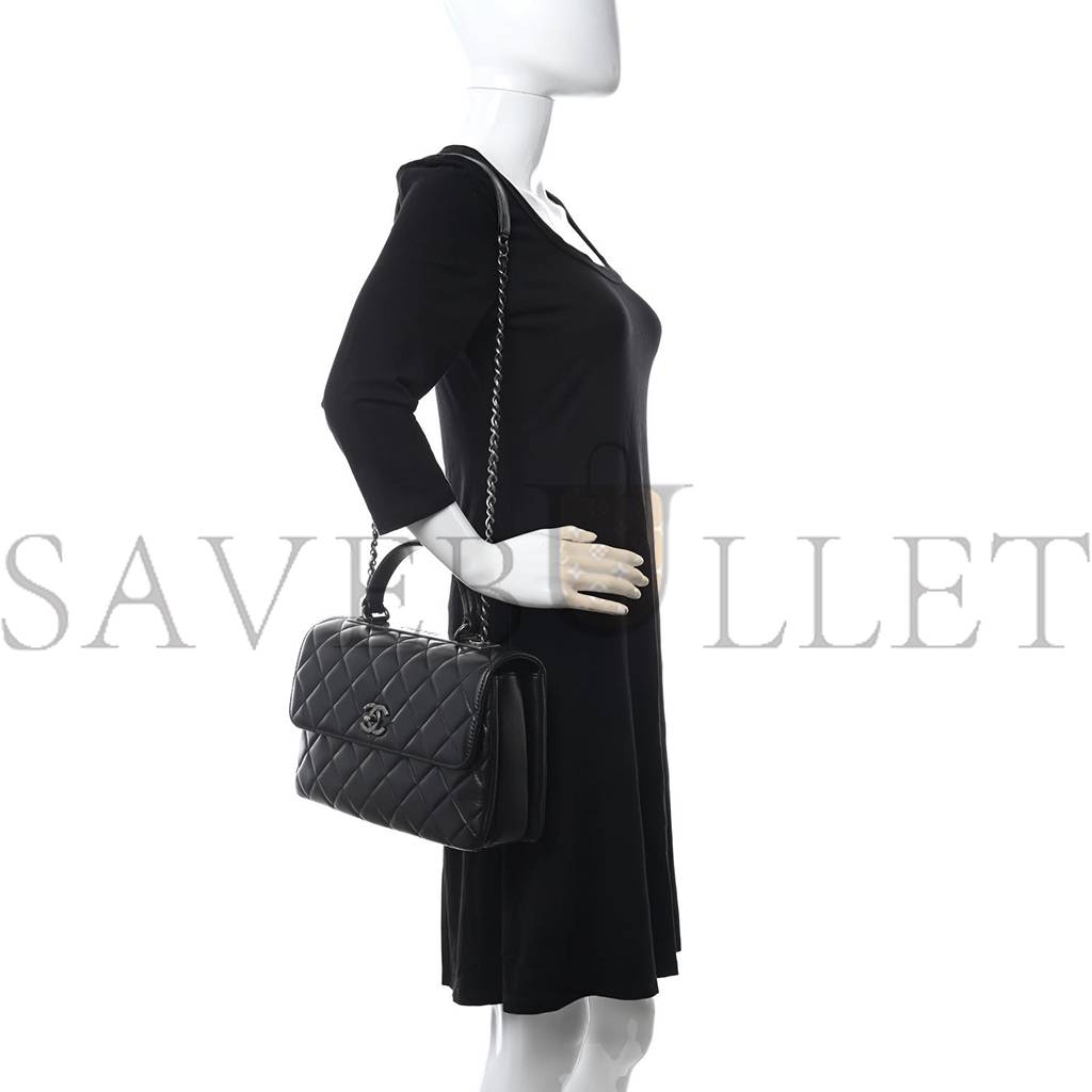 Ch*el lambskin quilted medium trendy cc flap dual handle bag black rose gold hardware (29*19*9cm)