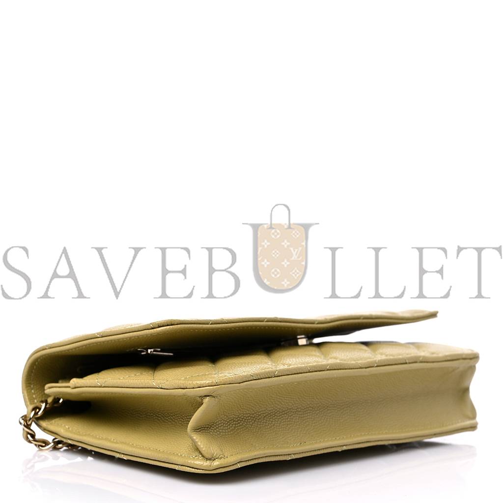 Ch*el caviar quilted wallet on chain woc light green rose gold hardware (19*11*4cm)