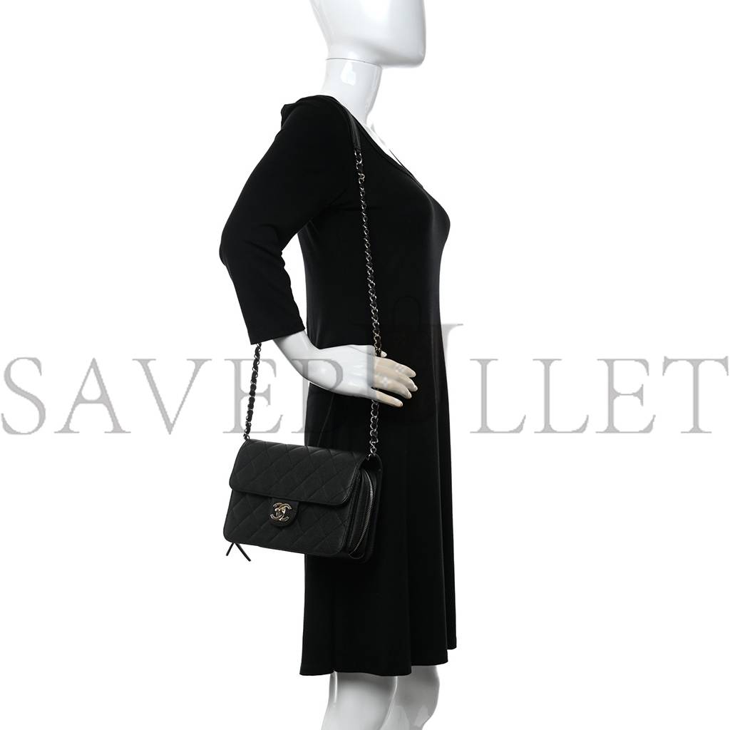 Ch*el caviar quilted large like a wallet flap black rose gold hardware (22*16*8cm)