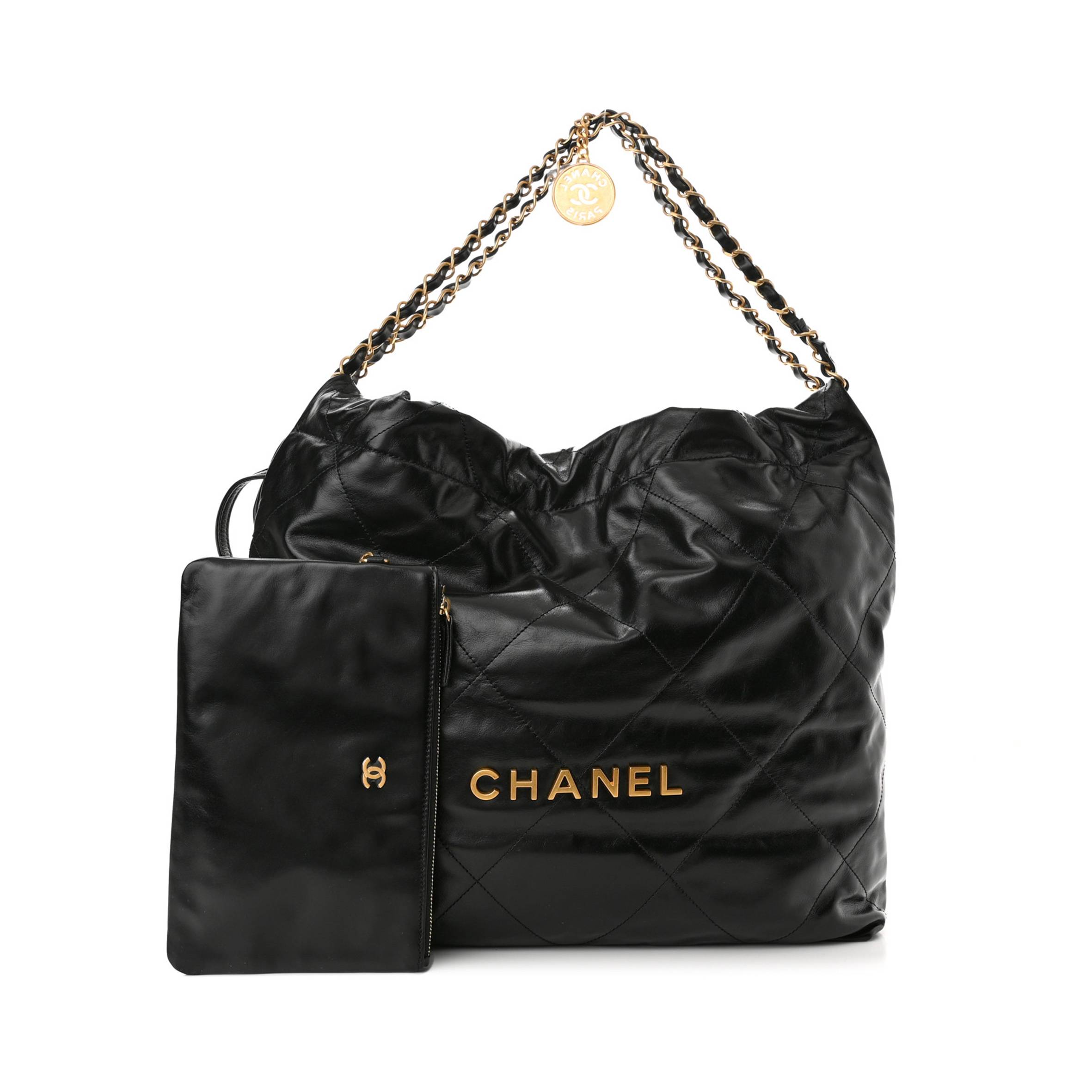Ch*el shiny calfskin quilted Ch*el 22 black (37*35*7cm)