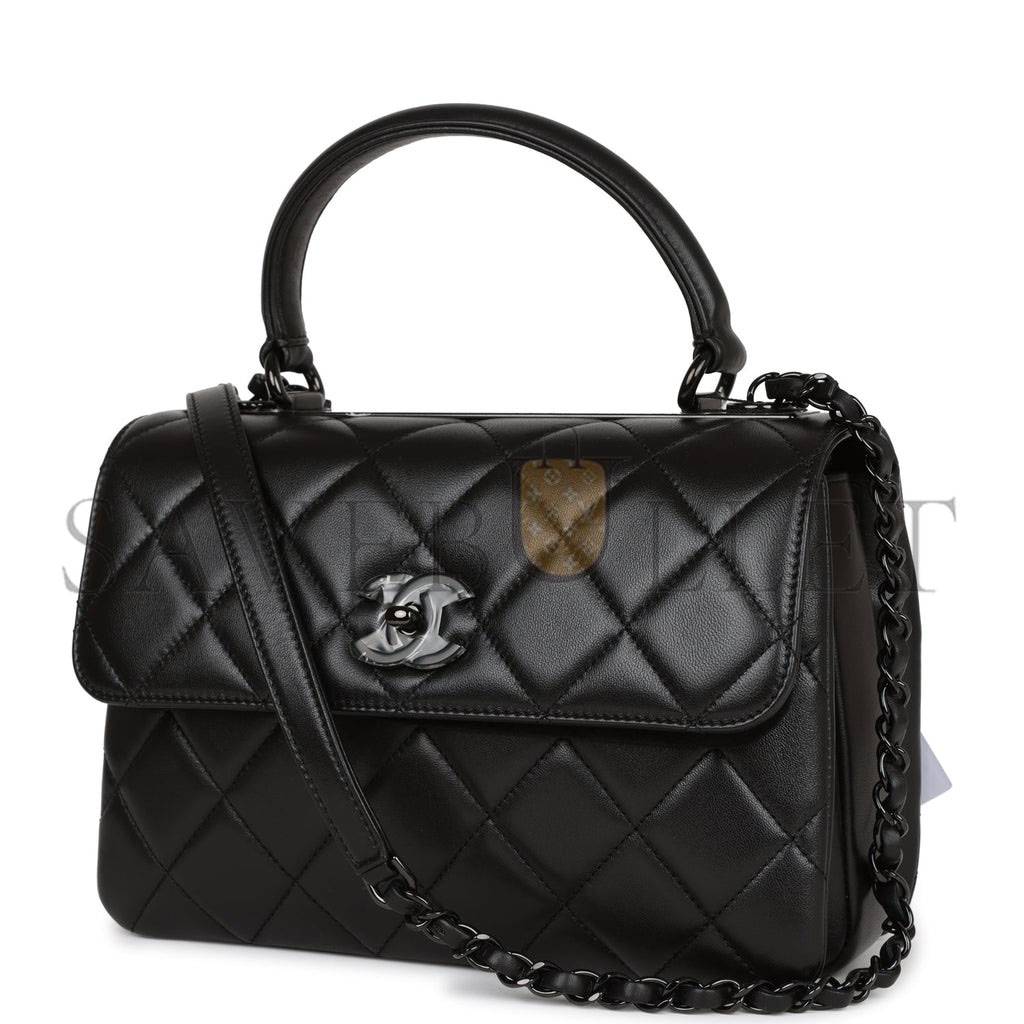 Ch*el large trendy cc bag so black lambskin black hardware (25*17*12cm)