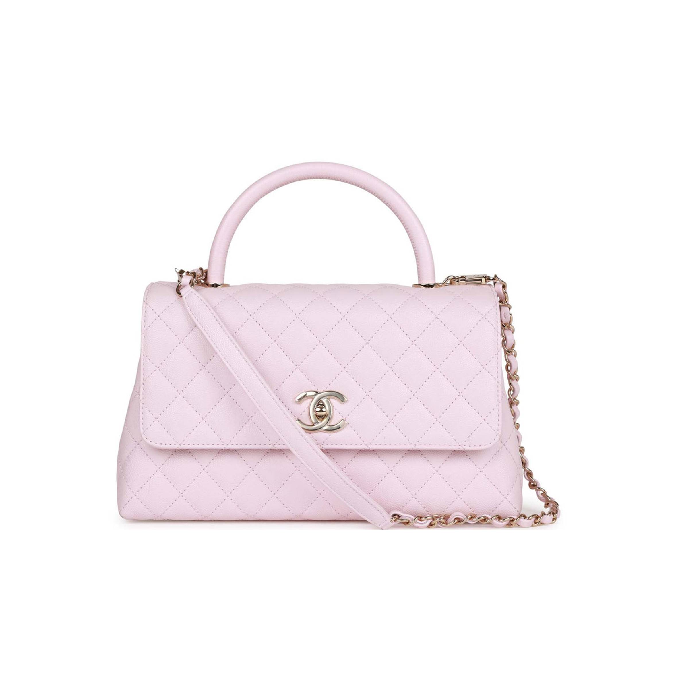 Ch*el medium coco handle flap bag light pink caviar light gold hardware (29*18*11cm)