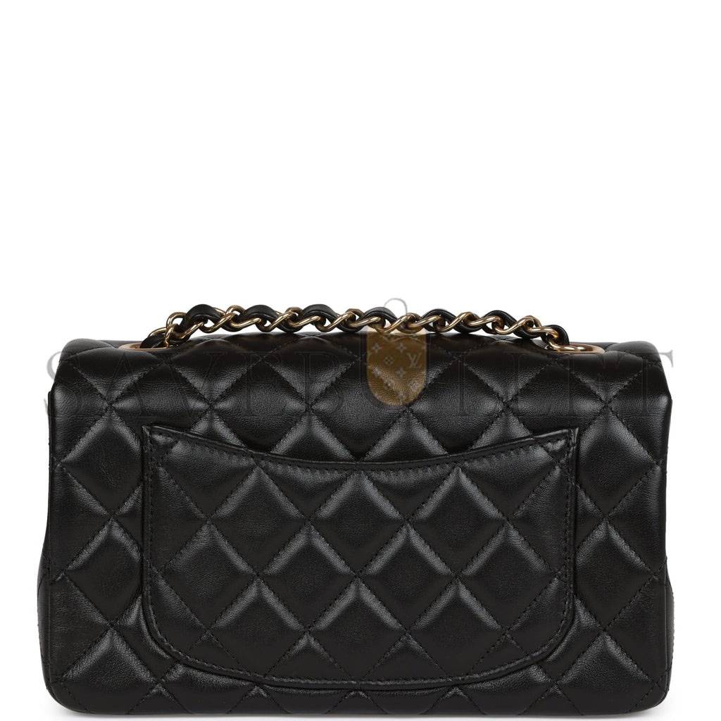 Ch*el mini rectangular flap bag black lambskin light gold hardware (20*13*6cm)