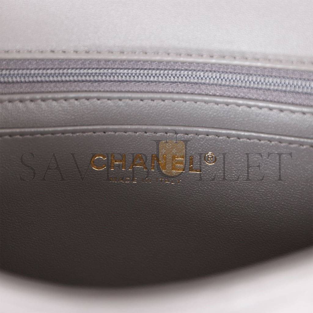 Ch*el mini rectangular flap bag with top handle dark grey lambskin light gold hardware (22*15*8cm)