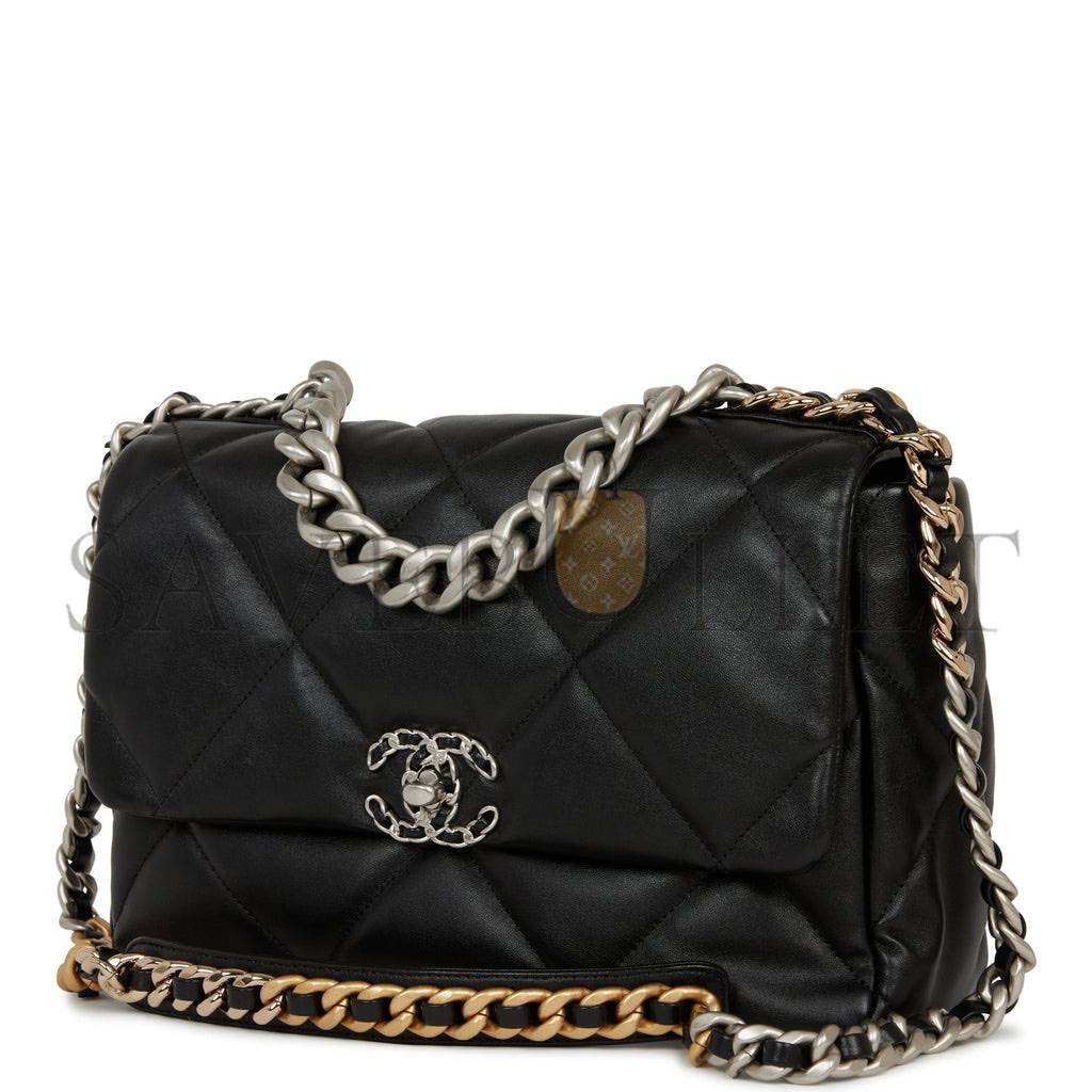 Ch*el large 19 flap bag black lambskin mixed hardware (30*20*9cm)