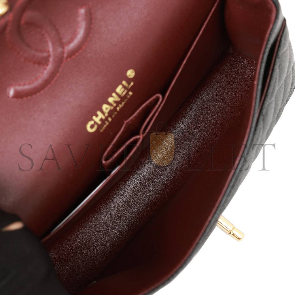 Ch*el small classic double flap bag black caviar gold hardware (23*15*6cm)