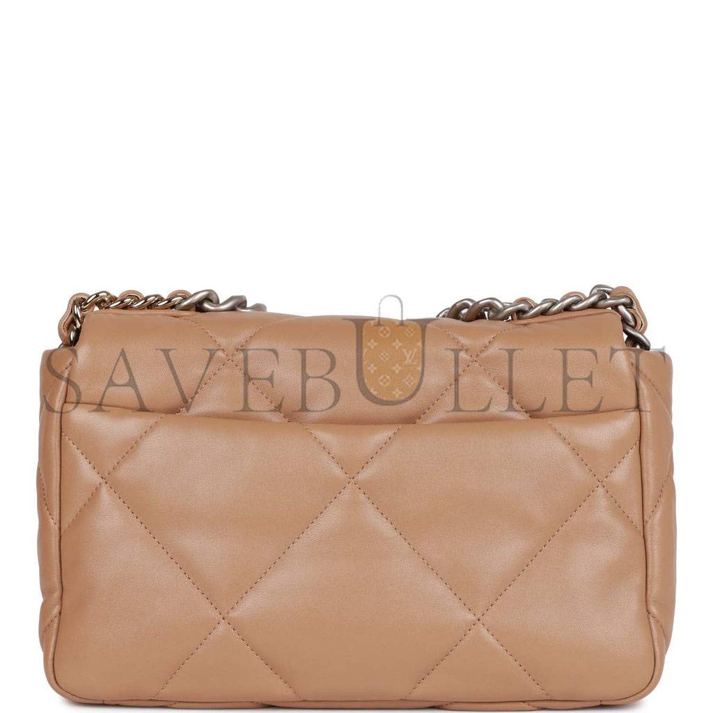 Ch*el medium 19 flap bag beige calfskin mixed hardware (25*16*9cm)