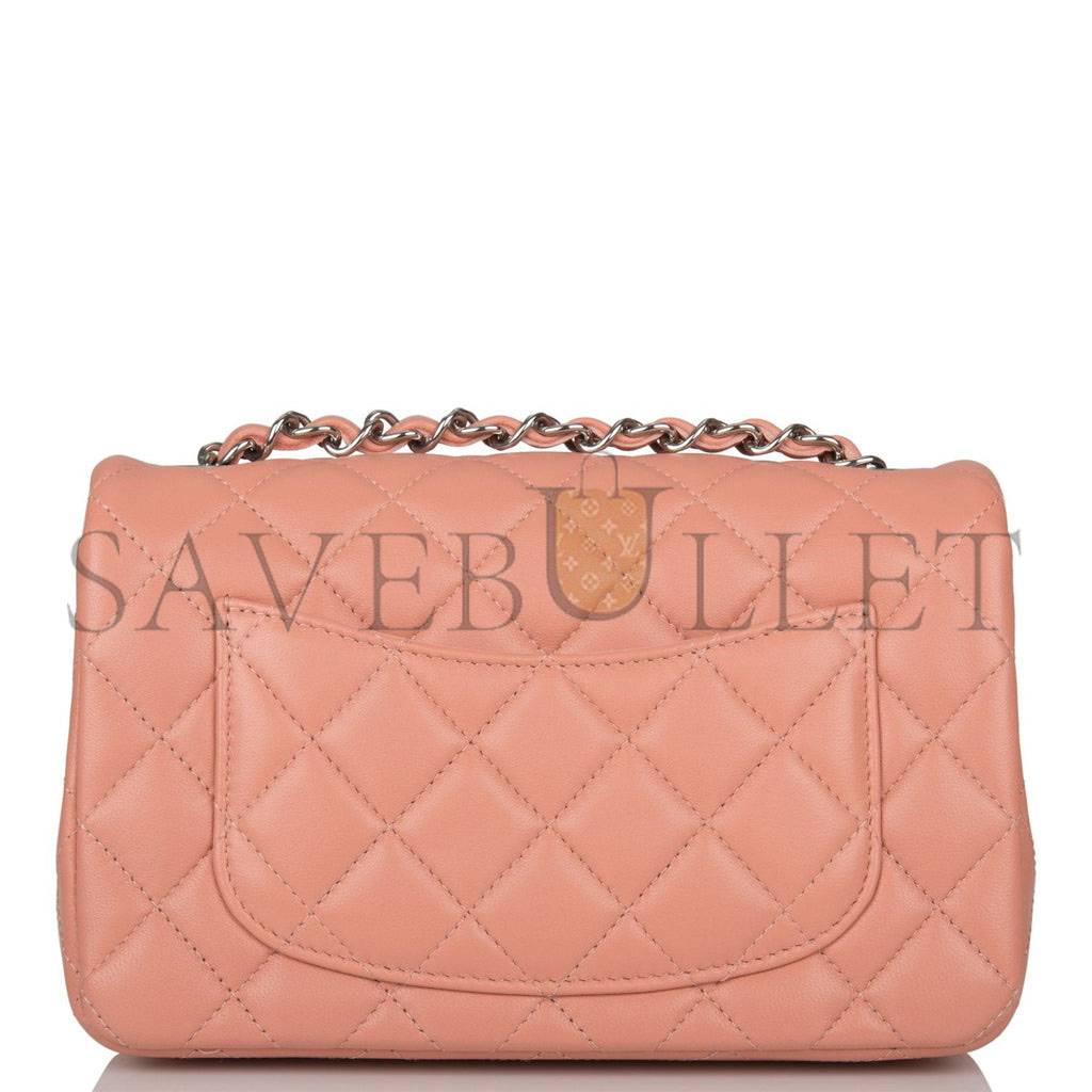 Ch*el mini rectangular flap bag rose lambskin silver hardware (20*13*6cm)
