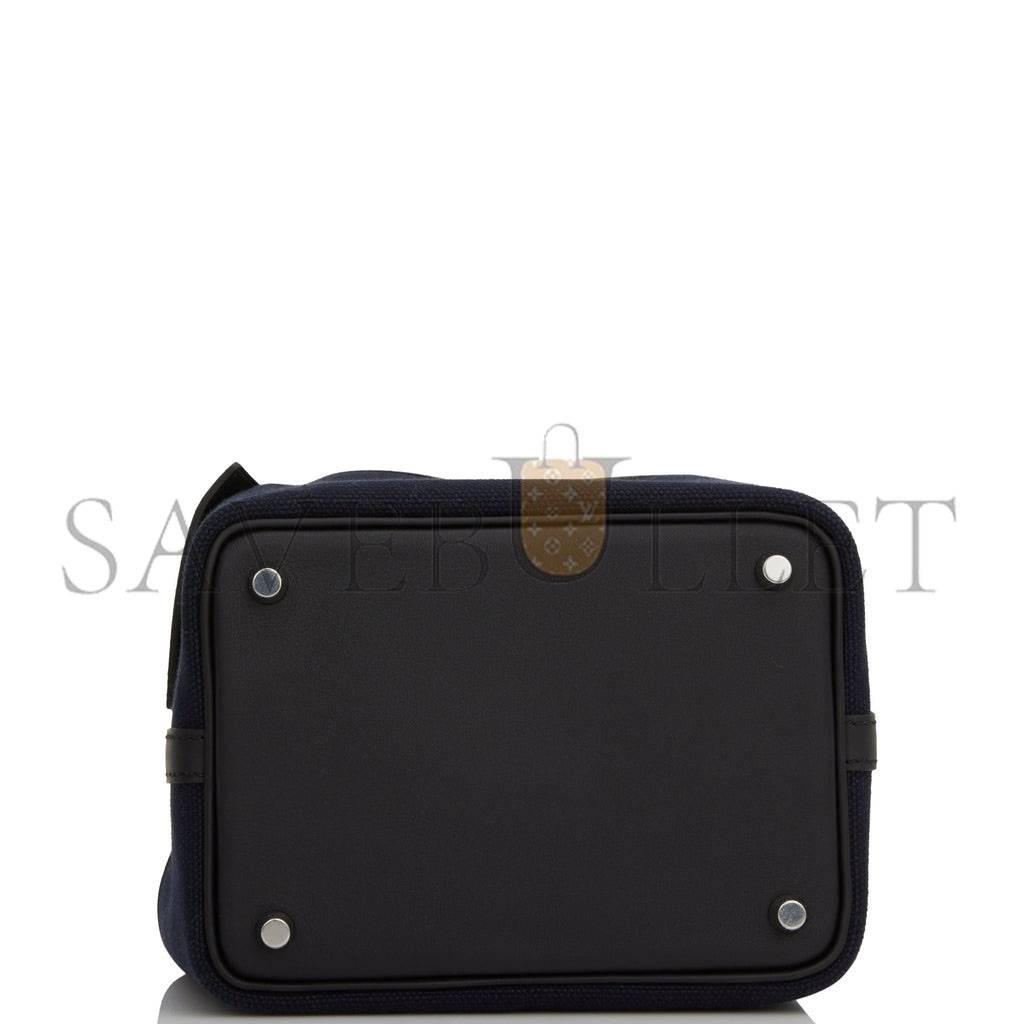 H**mes picotin cargo 18 bleu marine and black swift and toile canvas palladium hardwar(18*13*18cm)