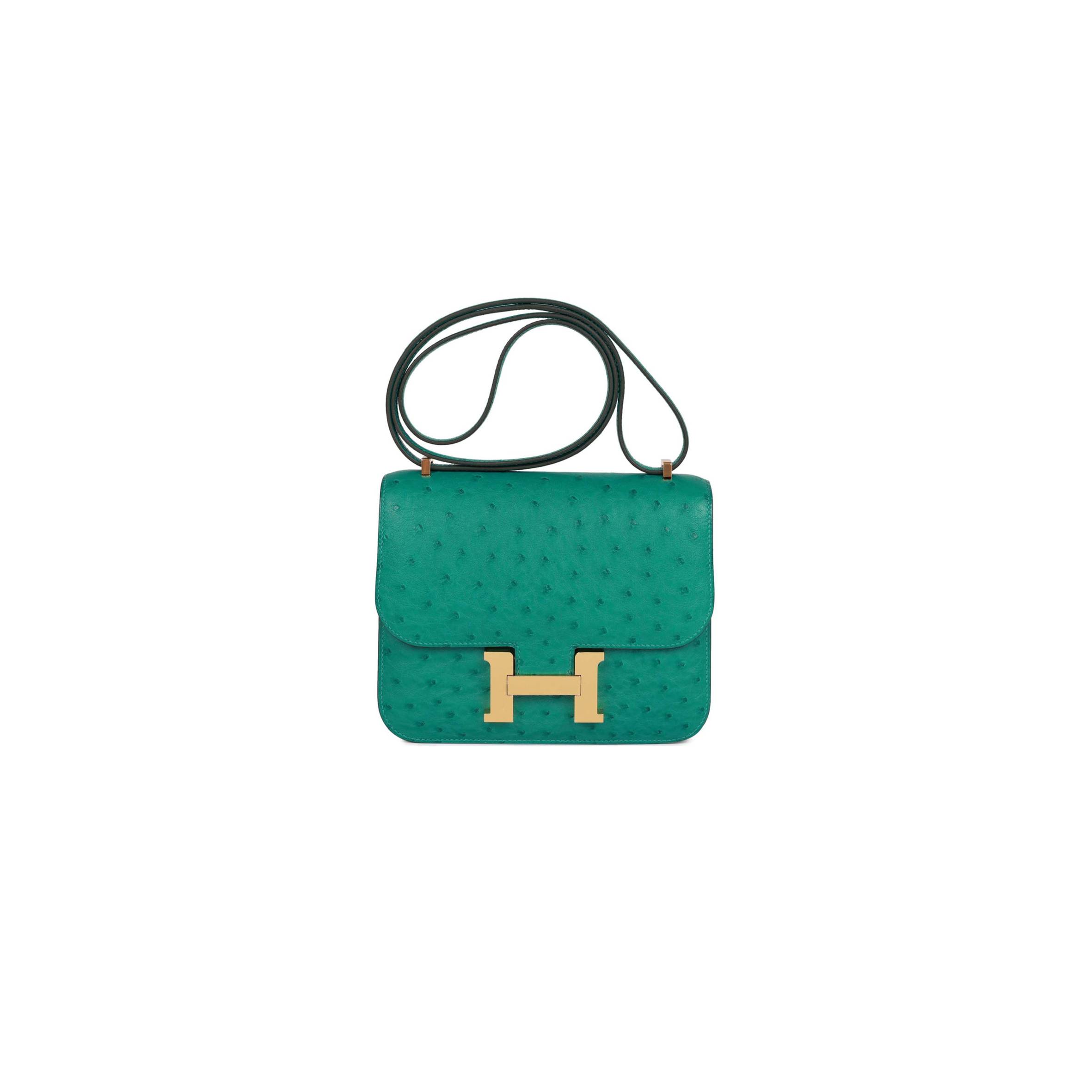 H**mes constance 18 vert verone ostrich gold hardware 39873610481758 (18cm)