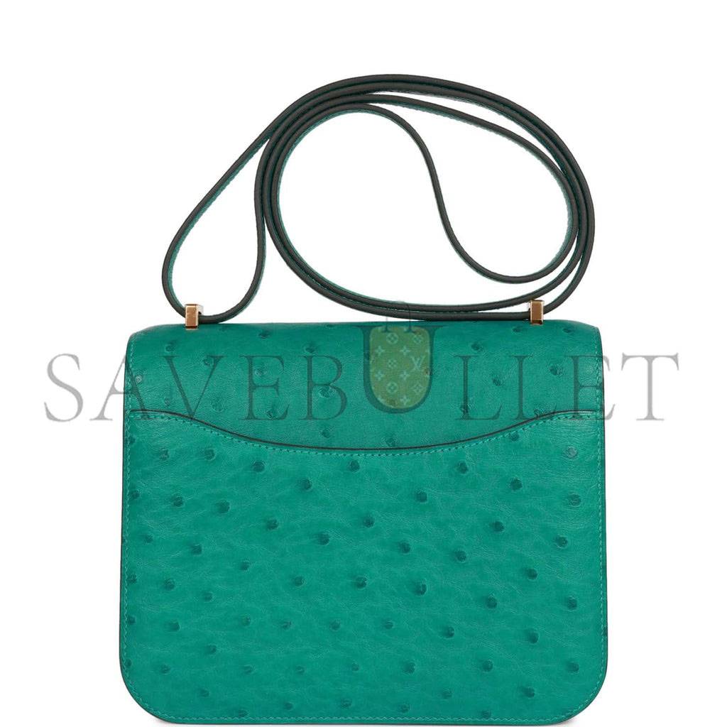 H**mes constance 18 vert verone ostrich gold hardware 39873610481758 (18cm)