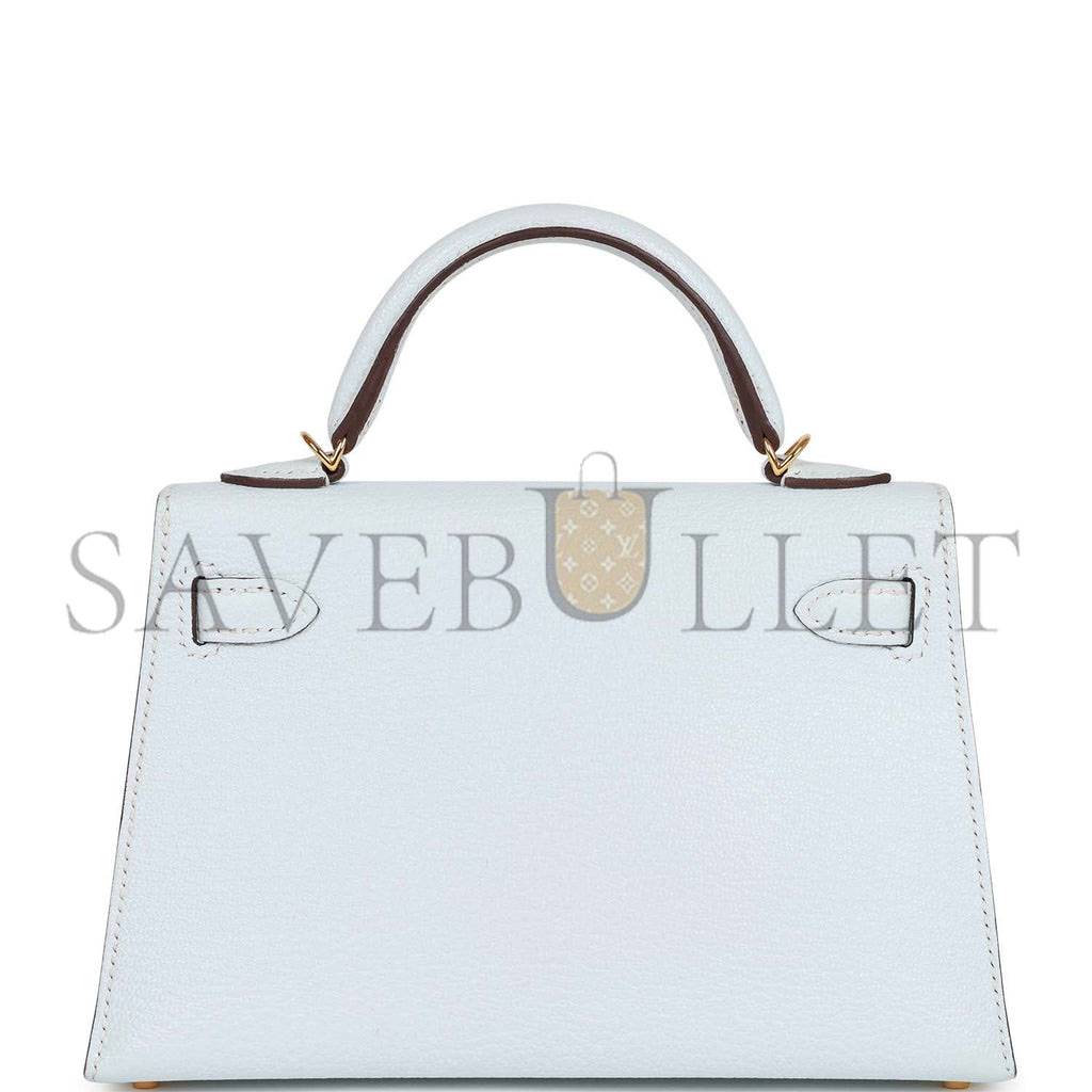 H**mes mini H**mes kelly sellier 20 bleu brume chevre gold hardware (19*12*5.5cm)