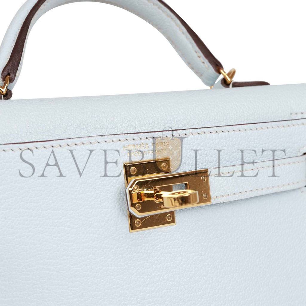 H**mes mini H**mes kelly sellier 20 bleu brume chevre gold hardware (19*12*5.5cm)