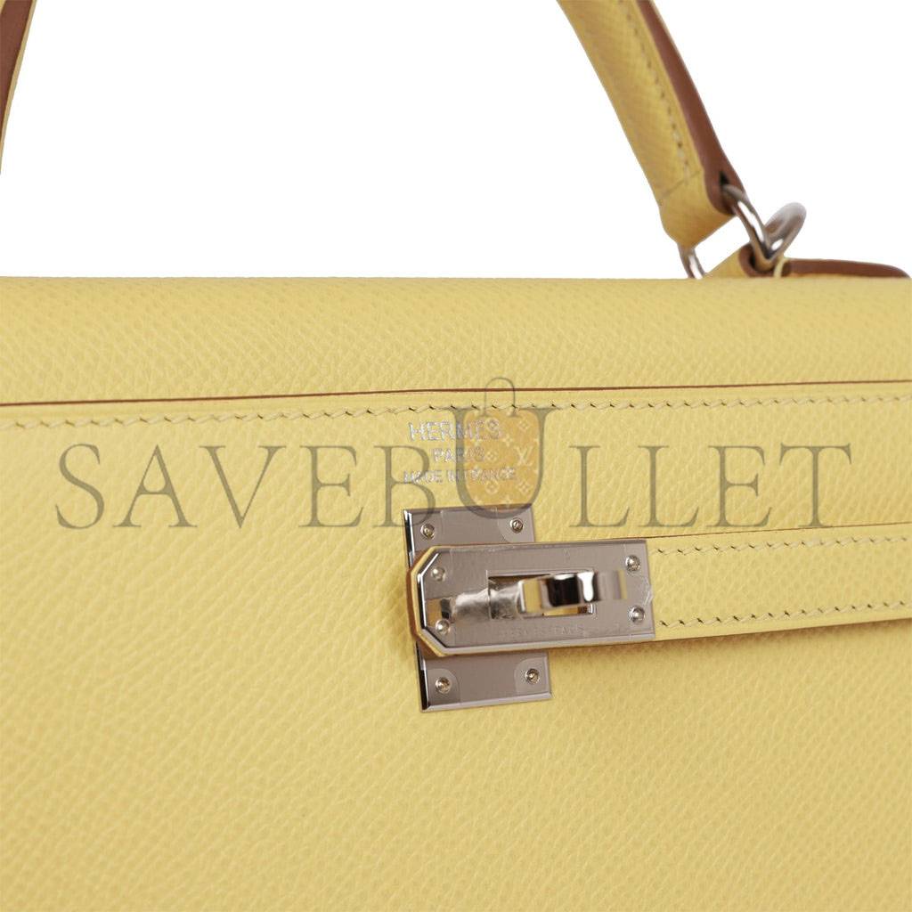 H**mes kelly sellier 25 jaune poussin epsom palladium hardware (25*17*7cm)