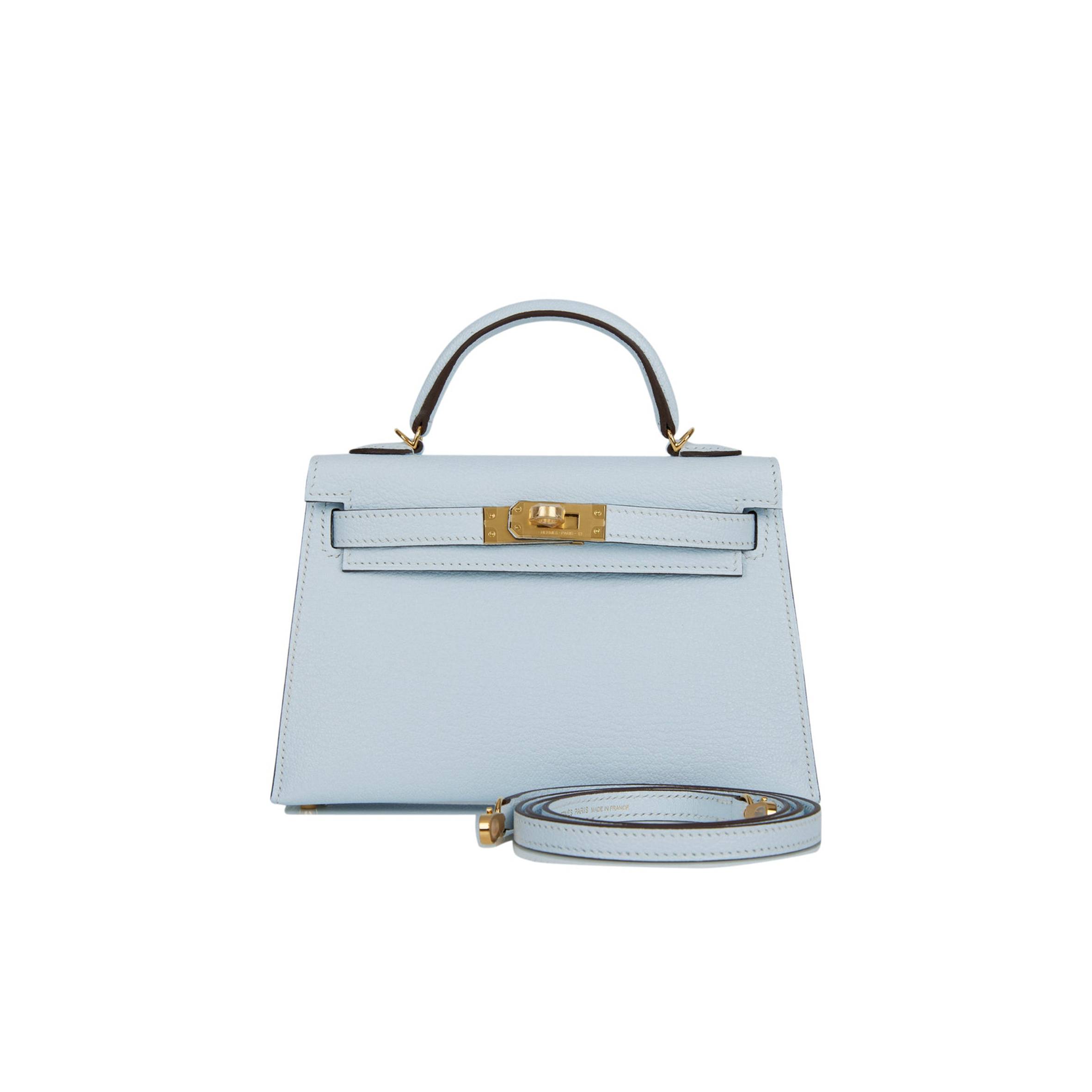 H**mes mini kelly sellier 20 bleu brume chevre gold hardware (19*12*5.5cm)