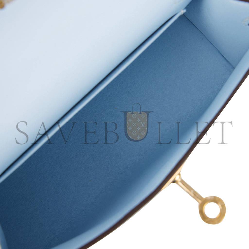 H**mes mini kelly sellier 20 bleu brume chevre gold hardware (19*12*5.5cm)