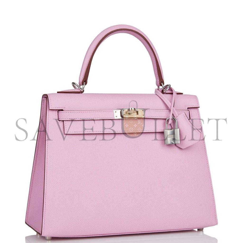 H**mes kelly sellier 25 mauve sylvestre epsom palladium hardware (25*17*7cm)