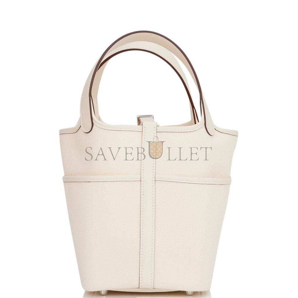 H**mes picotin cargo 18 nata swift and toile canvas palladium hardware (18*13*18cm)