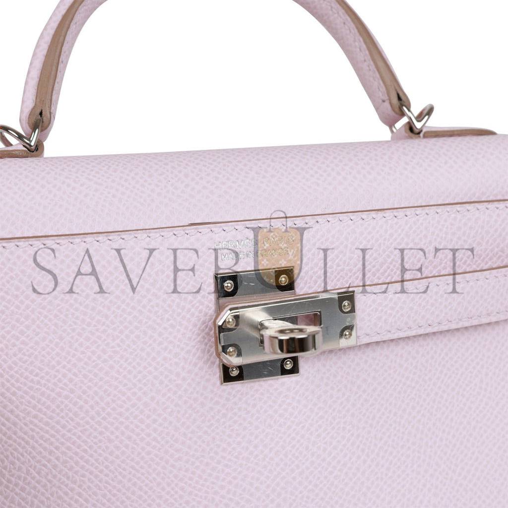 H**mes mini kelly sellier 20 mauve pale epsom palladium hardware (19*12*5.5cm)