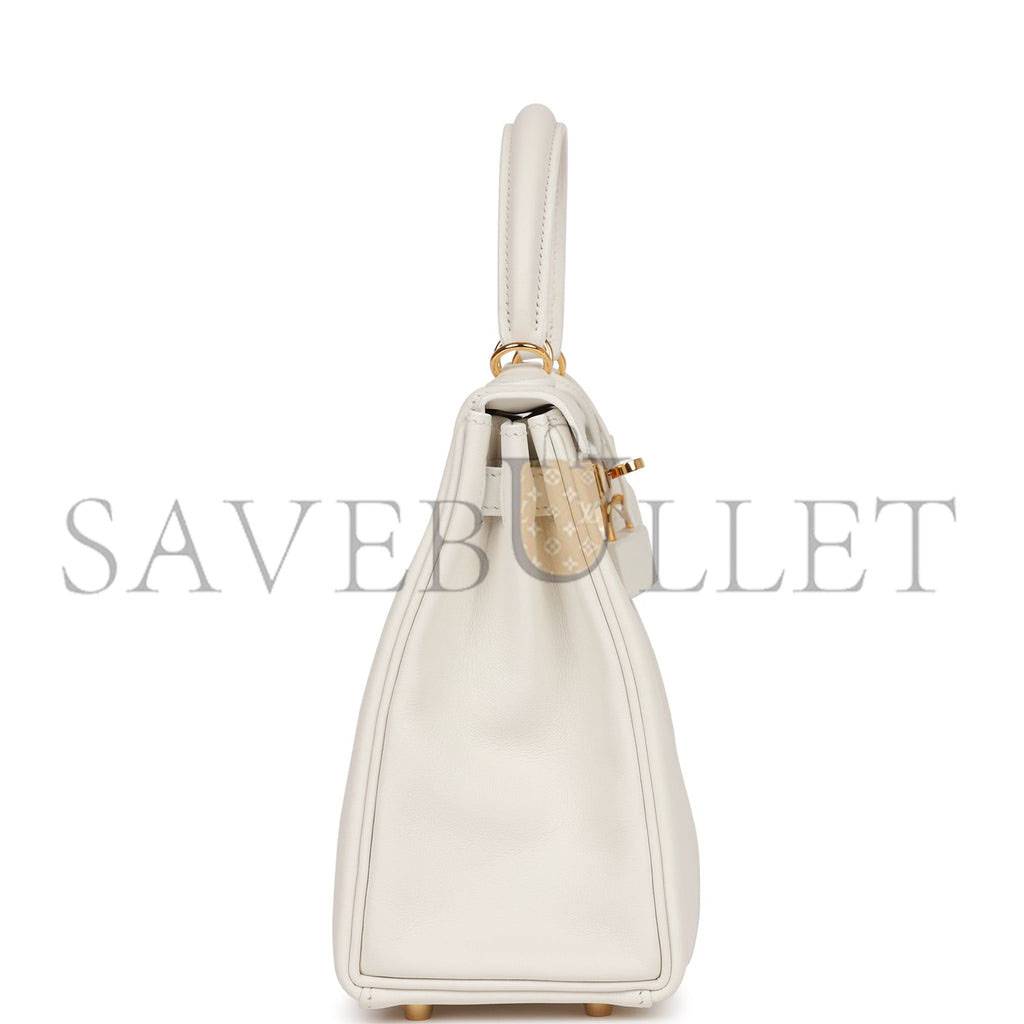 H**mes kelly retourne 25 white swift gold hardware handmade (25*17*7cm)