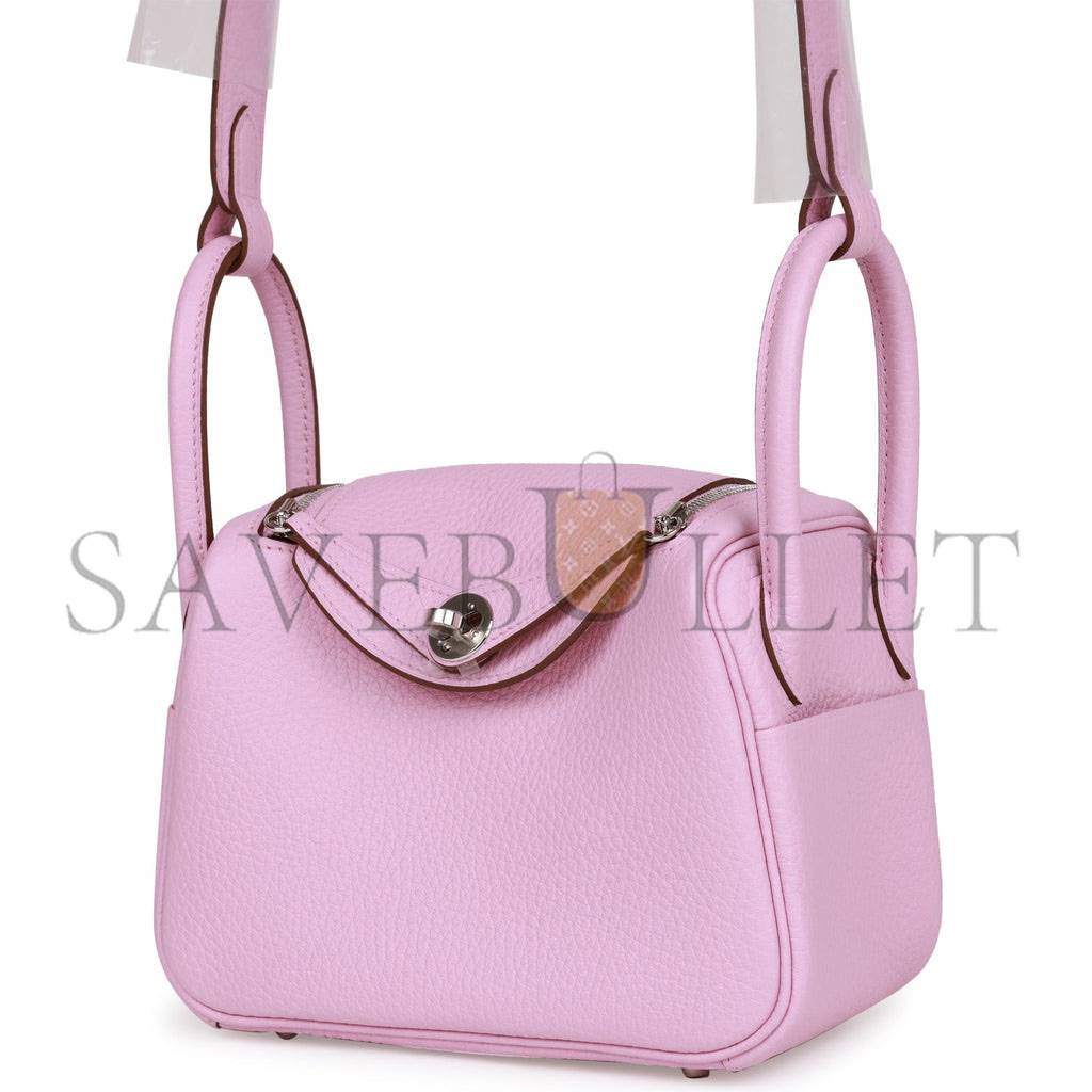 H**mes mini lindy mauve sylvestre clemence palladium hardware (19*12.5*9)