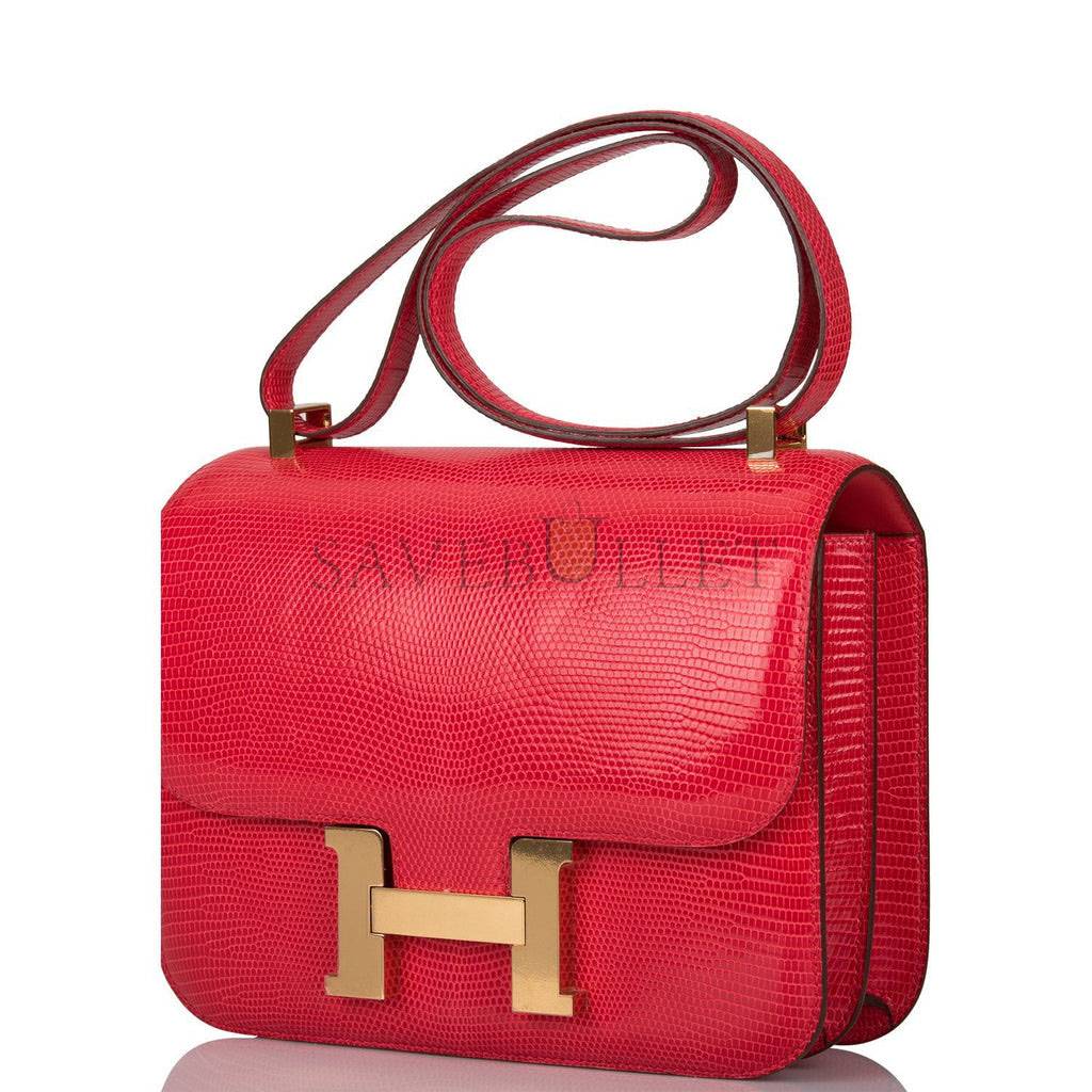 H**mes constance 24 rouge exotique lizard niloticus gold hardware (24cm)