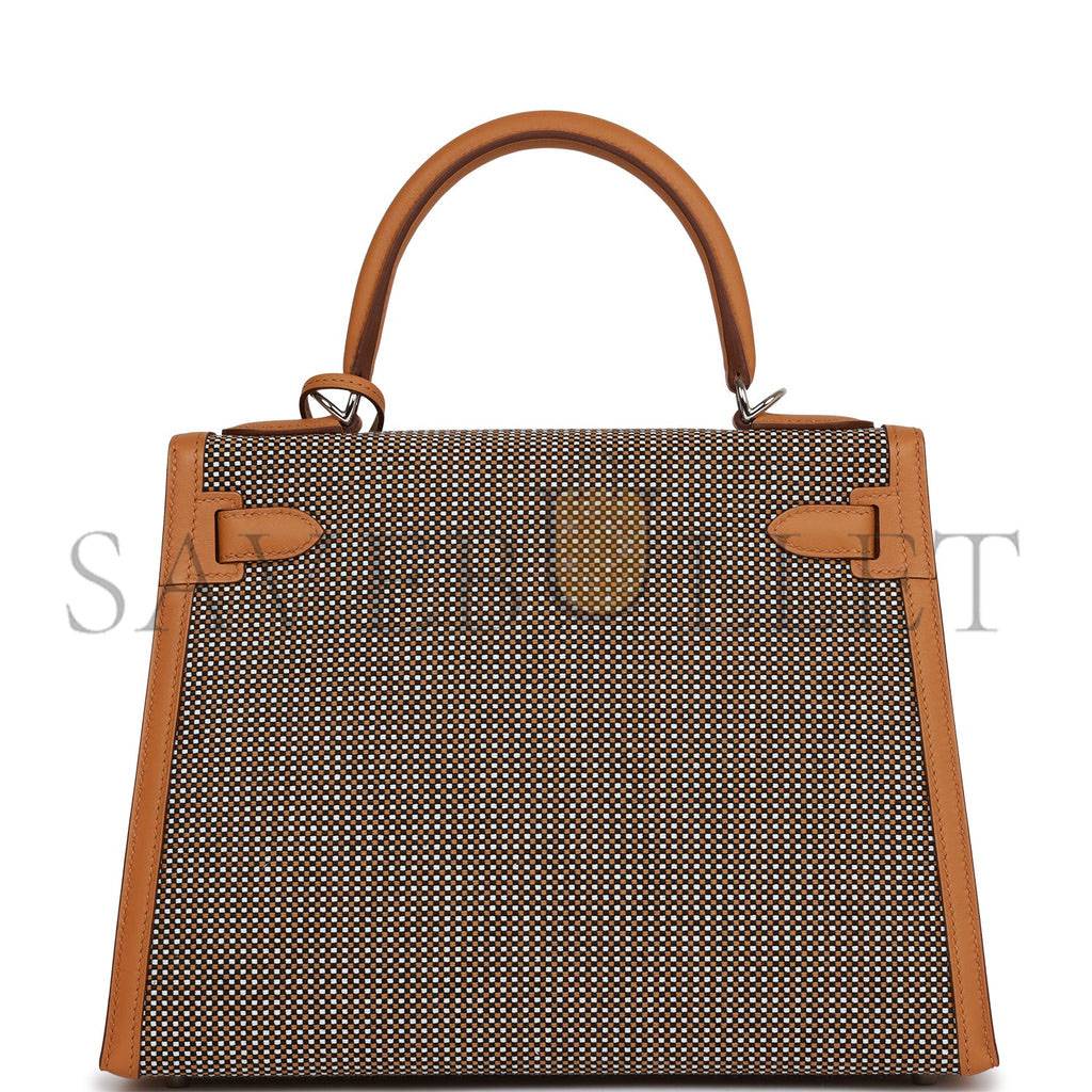 H**mes quadrille kelly sellier 28 sesame toile and swift palladium hardware (28*21*12cm)