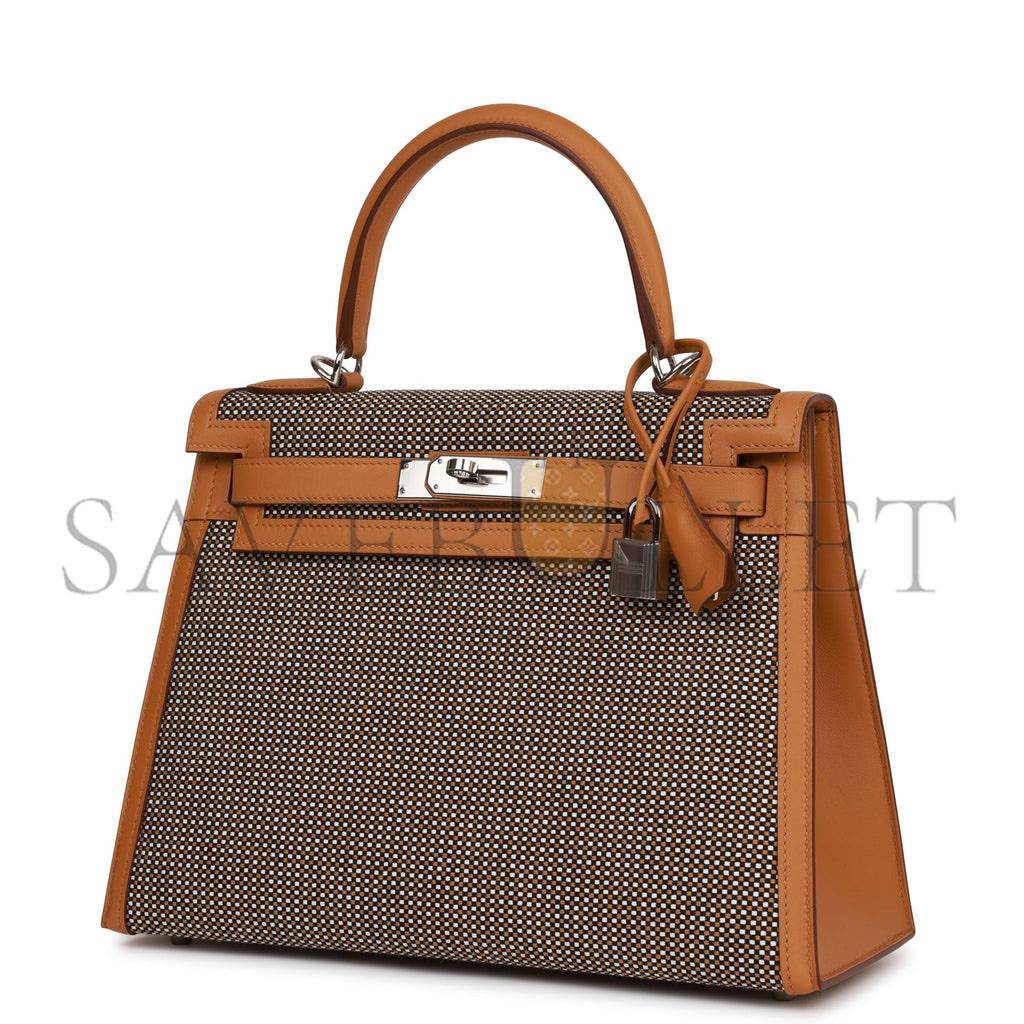H**mes quadrille kelly sellier 28 sesame toile and swift palladium hardware (28*21*12cm)