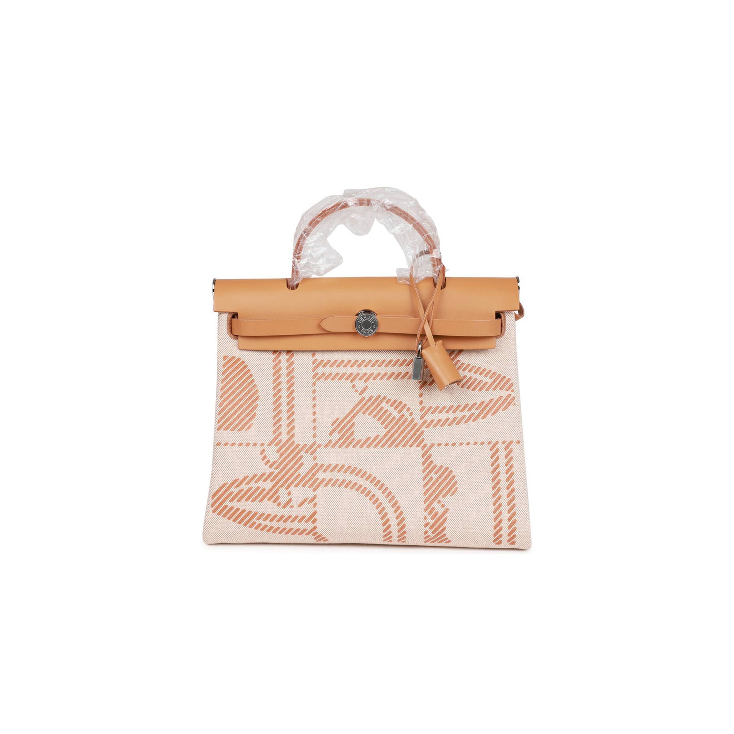 H**mes herbag zip pm 31 brides de gala toile h berline natural sable palladium hardware(30*27*11cm)
