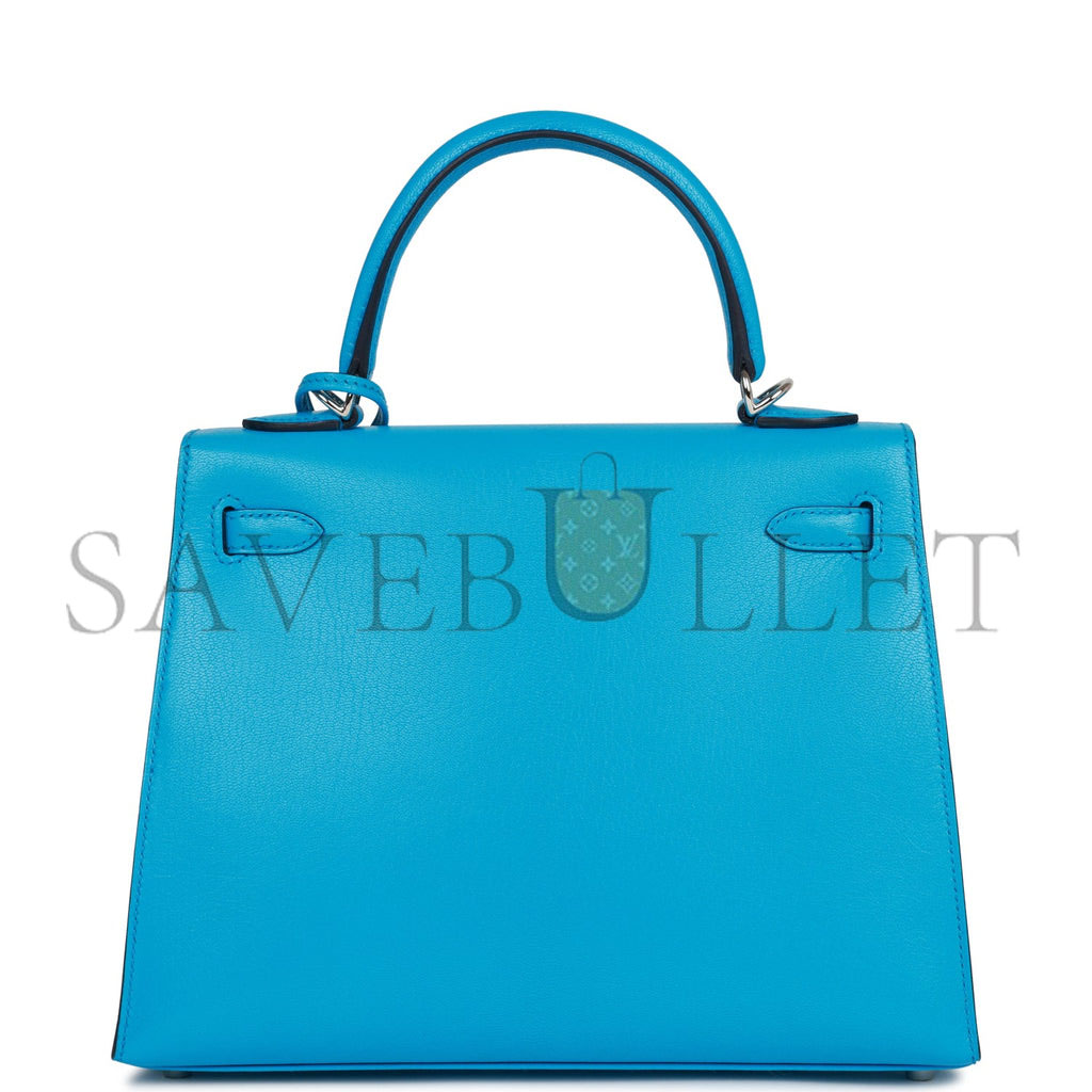 H**mes kelly sellier 25 bleu frida chevre palladium hardware (25*17*7cm)