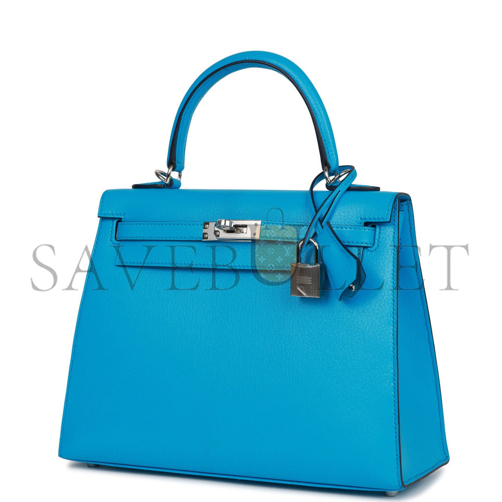 H**mes kelly sellier 25 bleu frida chevre palladium hardware (25*17*7cm)