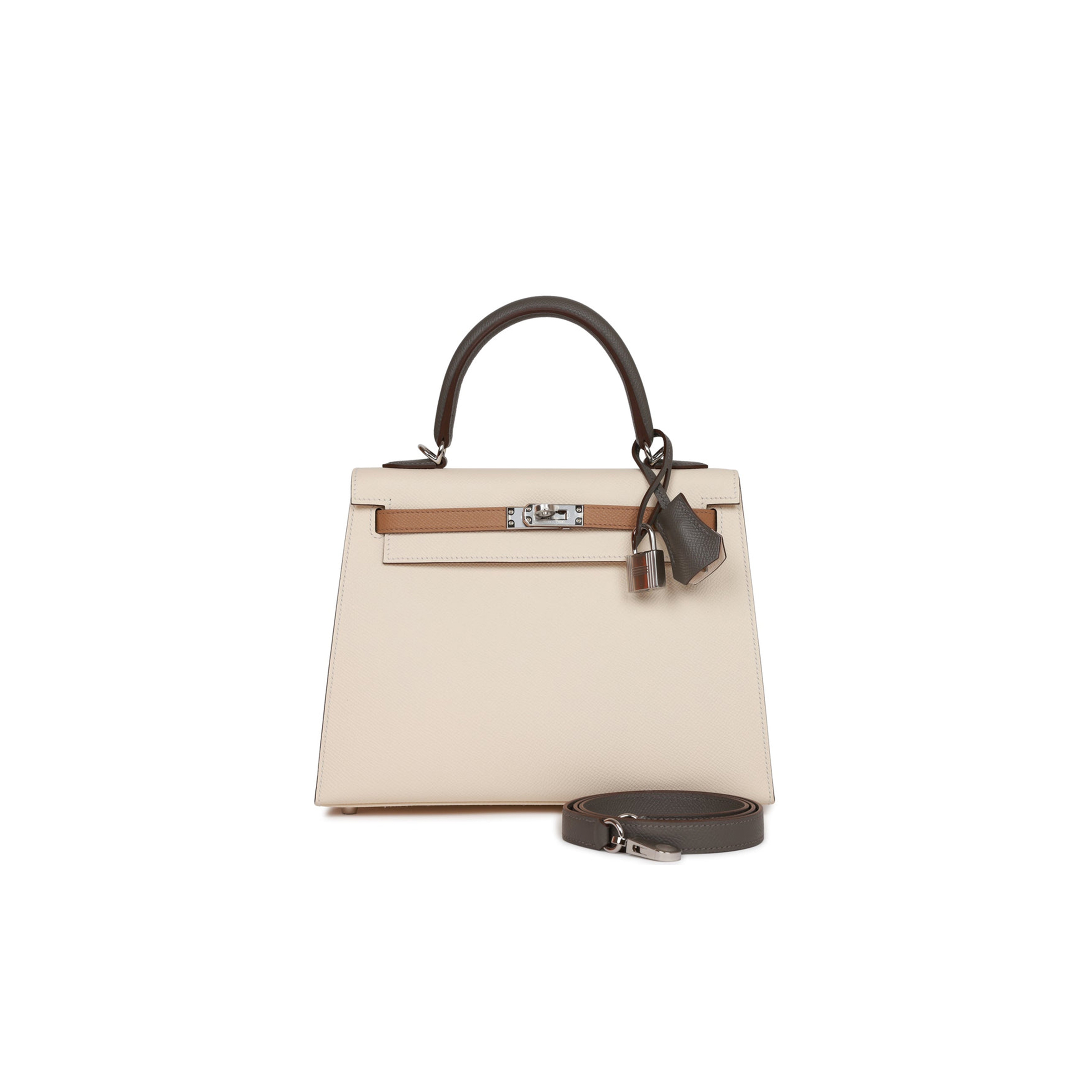 H**mes kelly sellier 25 tri-color nata, chai and gris meyer epsom palladium hardware (25*17*7cm)