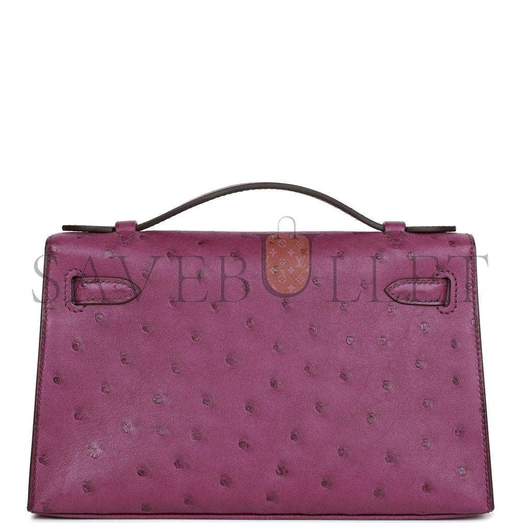 H**mes kelly pochette anemone ostrich permabrass hardware (22*12*13cm)