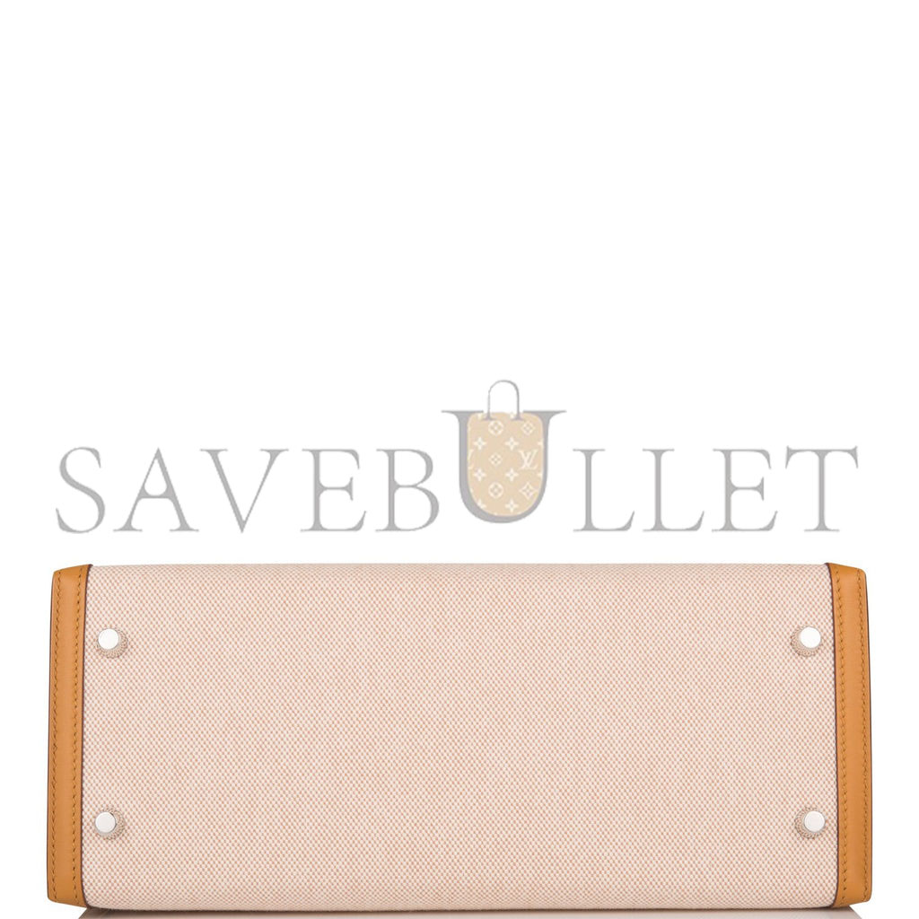 H**mes kelly sellier 28 sesame toile and swift palladium hardware (28*22*10cm)