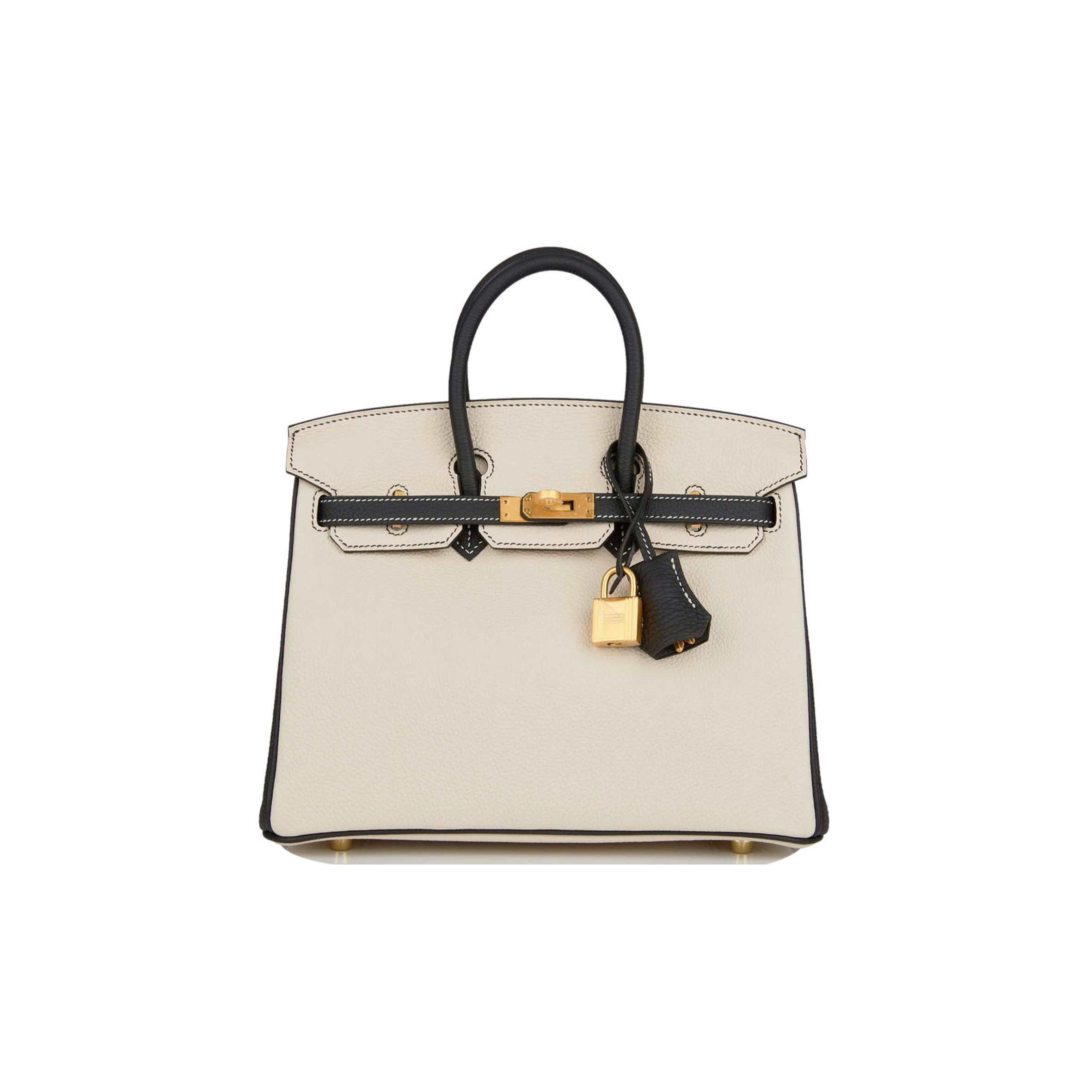 H**mes special order (hss) birkin 25 craie and black togo brushed gold hardware handmade (25cm)