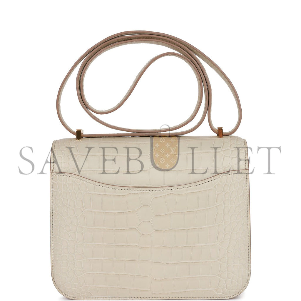 H**mes constance 18 beton matte alligator gold hardware (18cm)