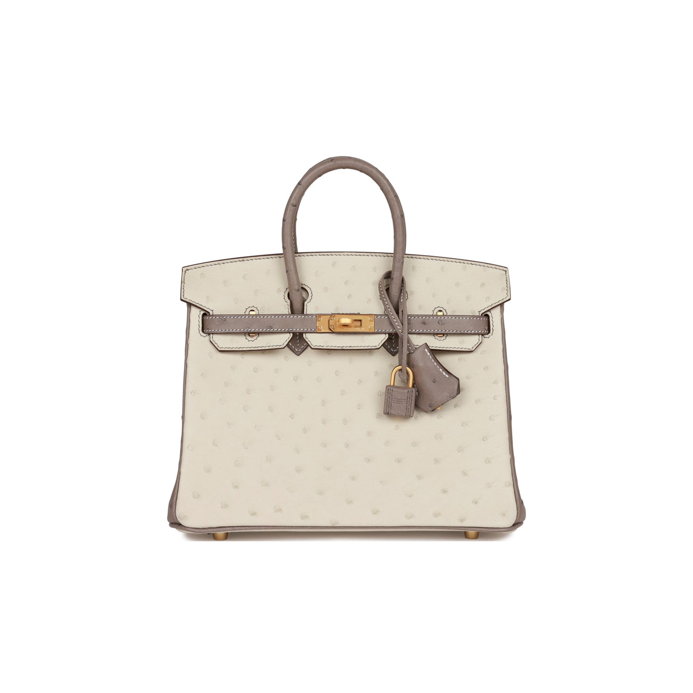 H**mes special order (hss) birkin 25 beton and gris asphalte ostrich brushed gold hardware handmade (25cm)